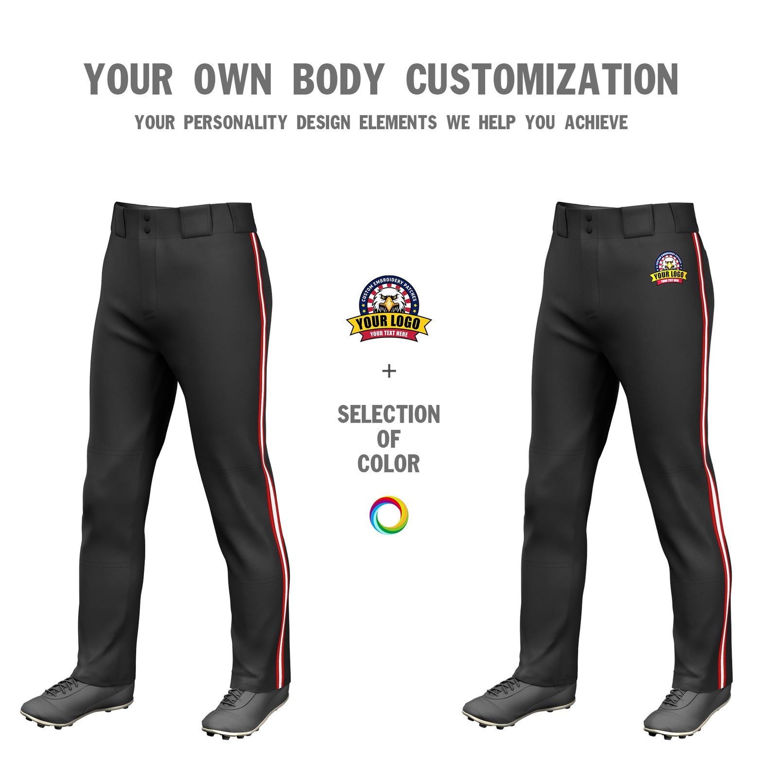 Custom Black Red-White-Red Classic Fit Stretch Practice Loose-fit Baseball Pants