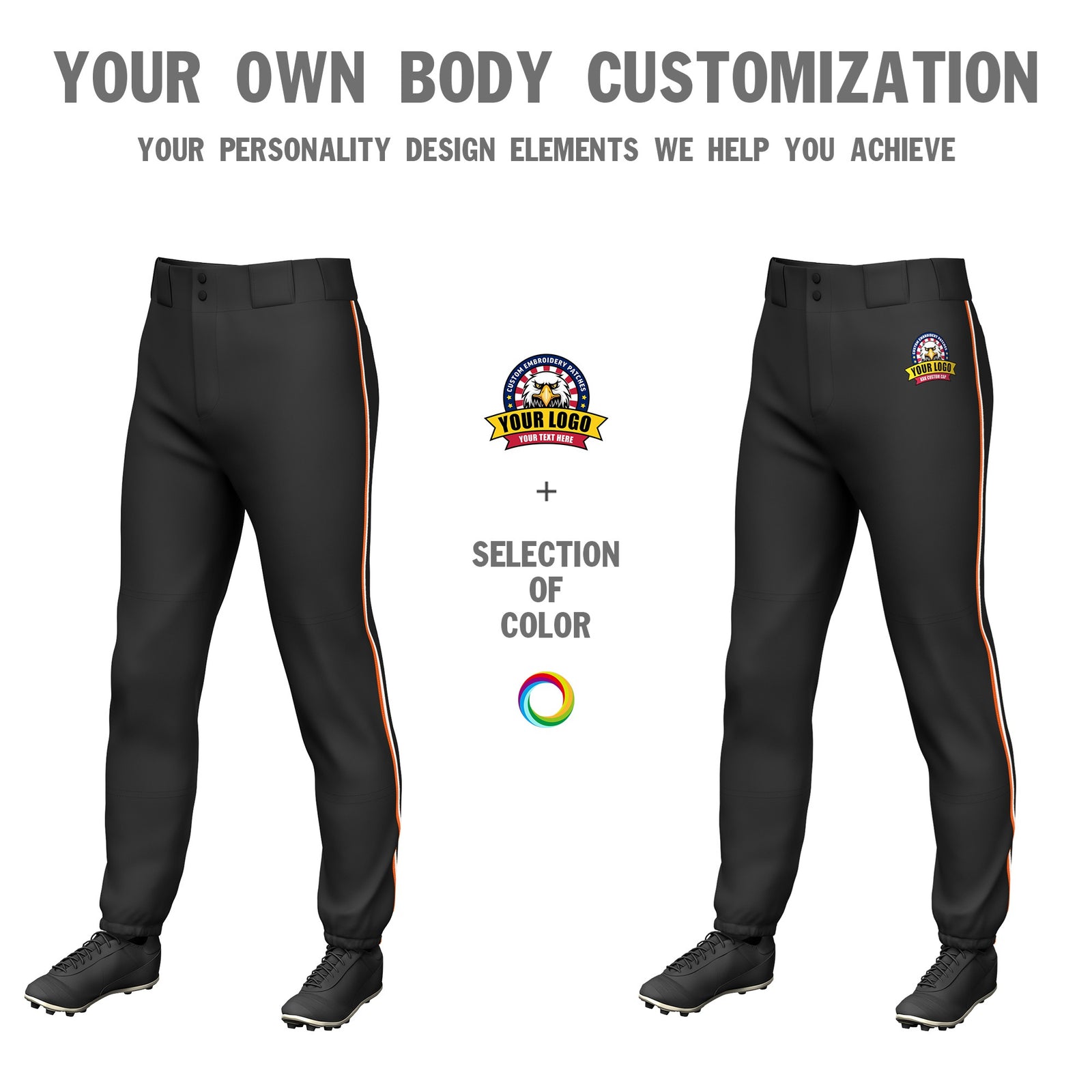 Custom Black Orange-White Classic Fit Stretch Practice Pull-up Baseball Pants