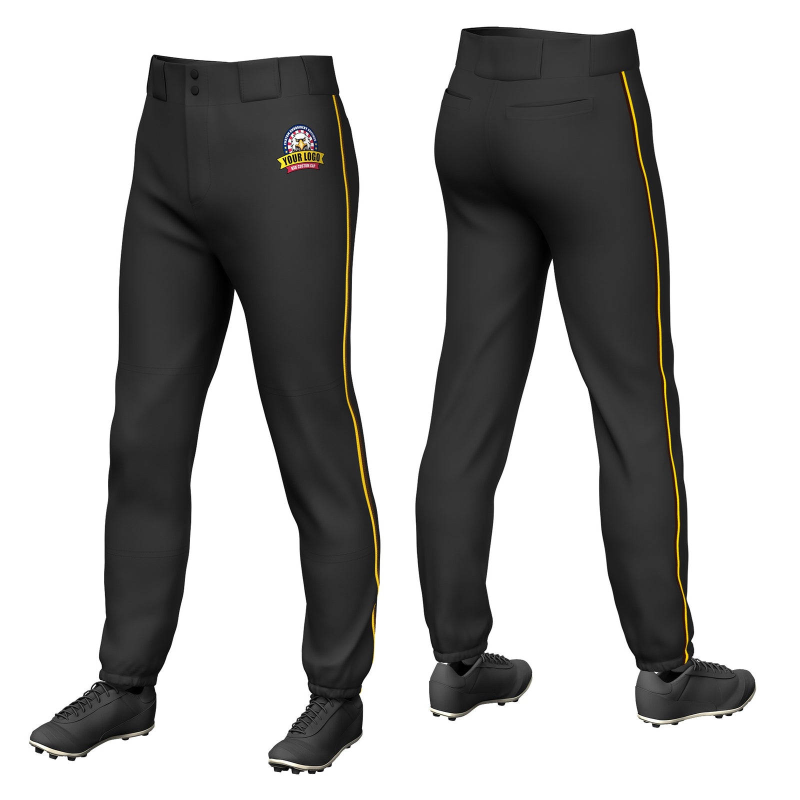 Custom Black Gold01-Brown Classic Fit Stretch Practice Pull-up Baseball Pants