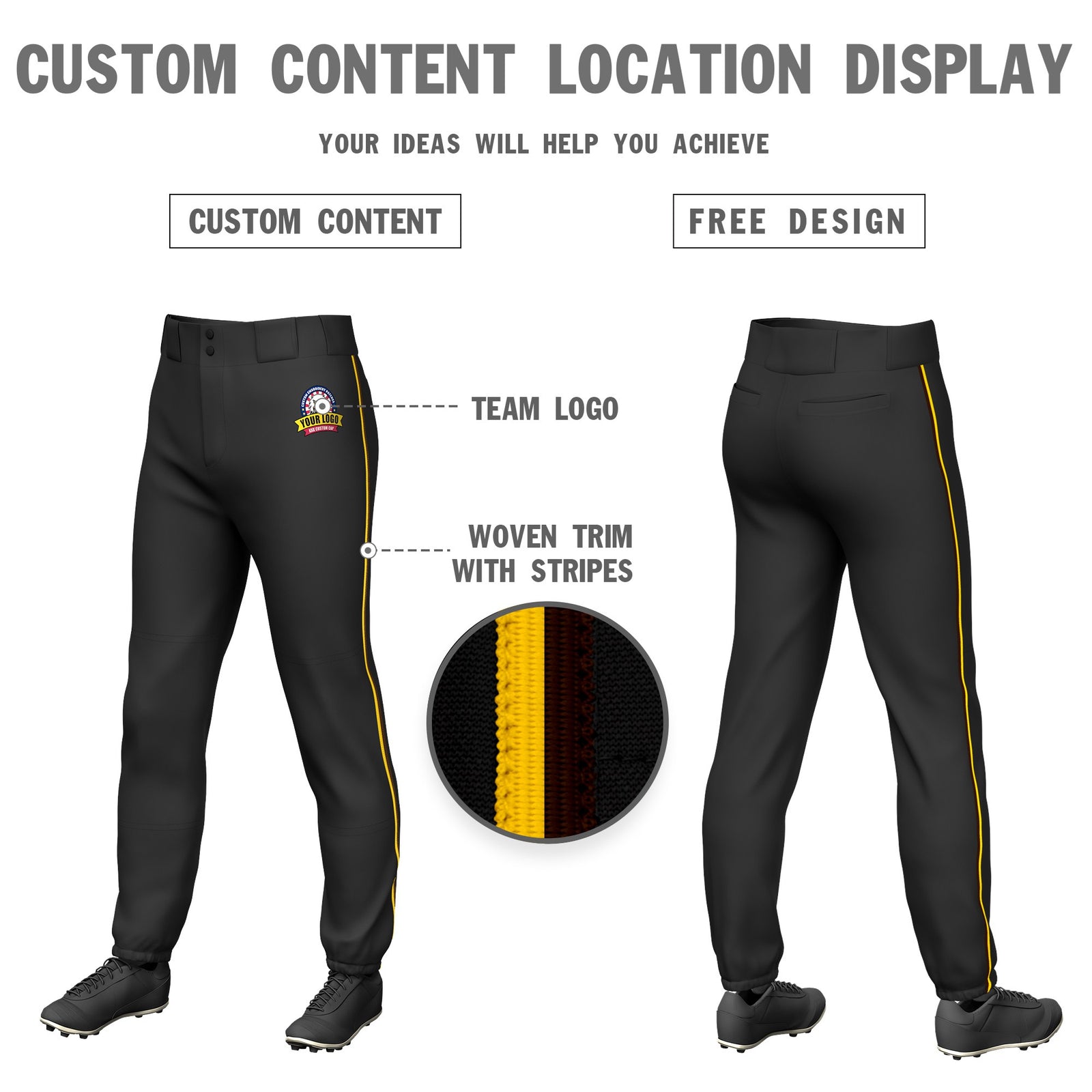 Custom Black Gold01-Brown Classic Fit Stretch Practice Pull-up Baseball Pants