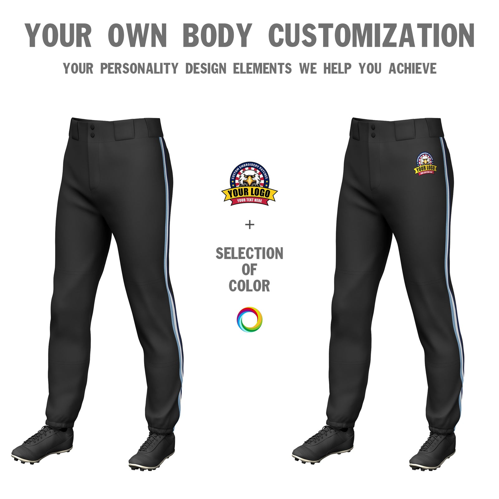 Custom Black Light Blue-White-Navy Classic Fit Stretch Practice Pull-up Baseball Pants