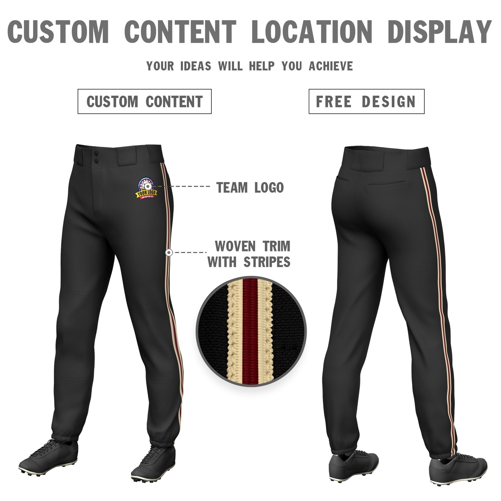 Custom Black Khaki-Crimson-Khaki Classic Fit Stretch Practice Pull-up Baseball Pants