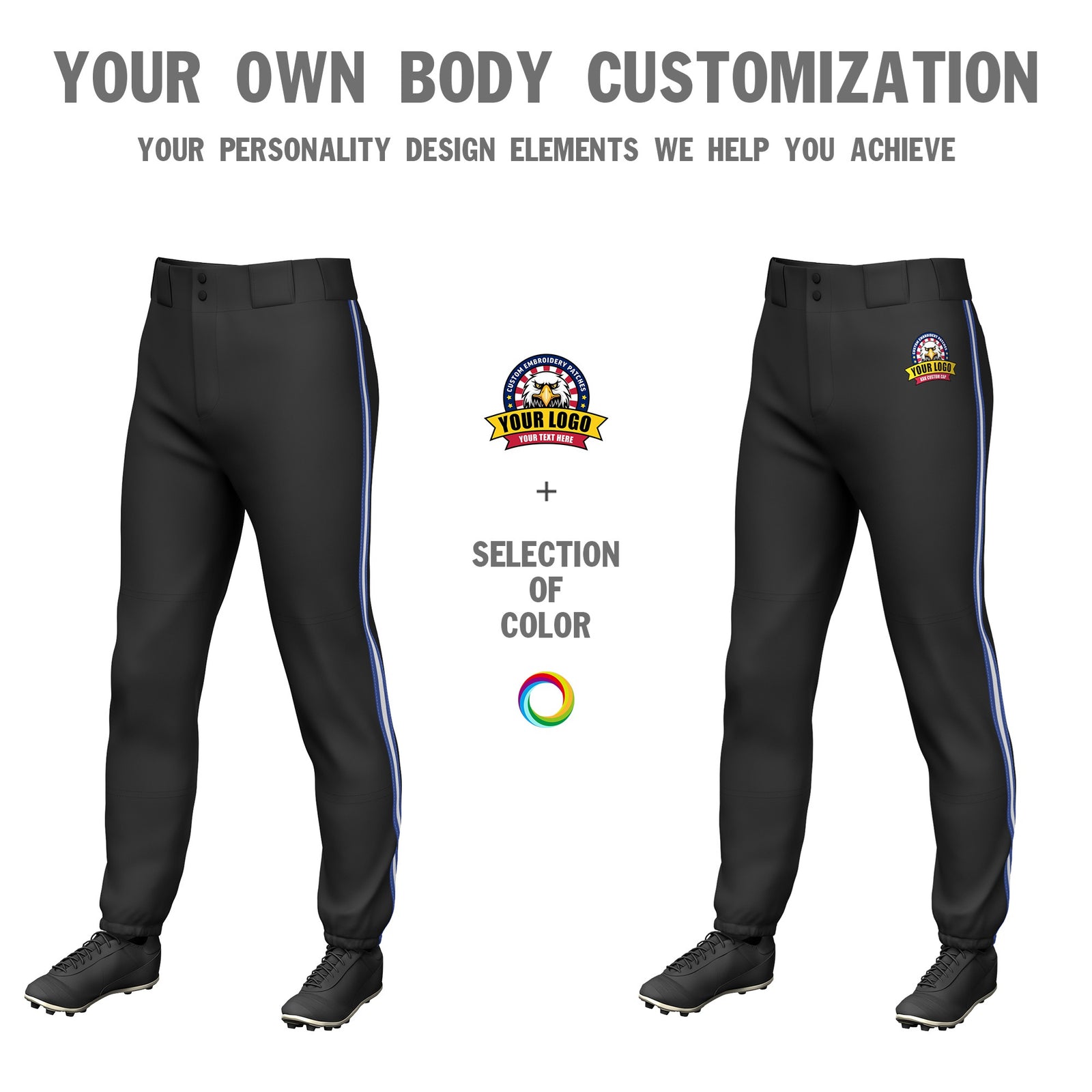 Custom Black Royal Blue-White-Royal Blue Classic Fit Stretch Practice Pull-up Baseball Pants