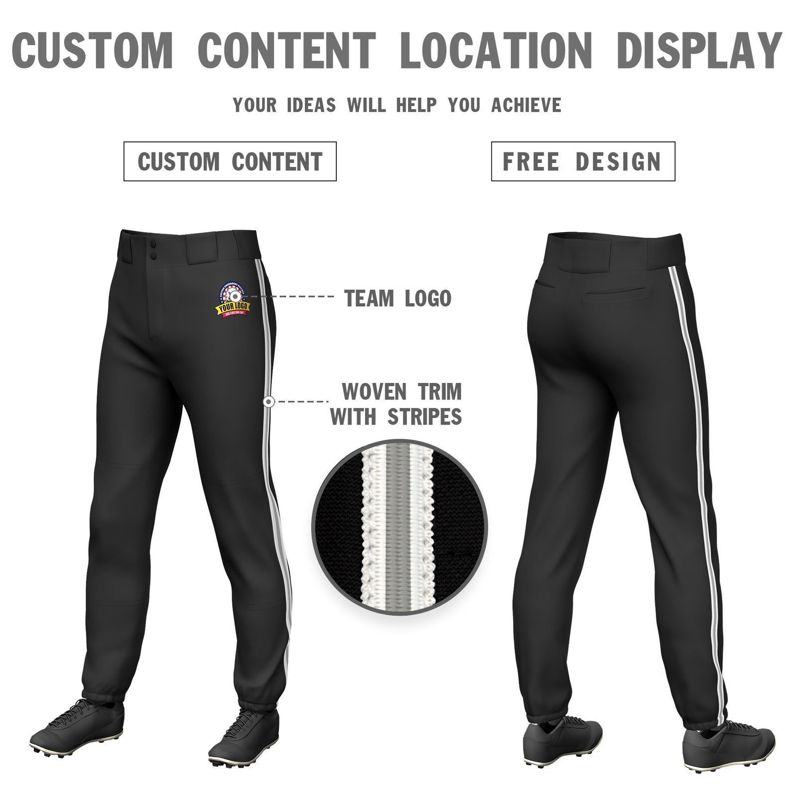 Custom Black White-Gray-White Classic Fit Stretch Practice Pull-up Baseball Pants