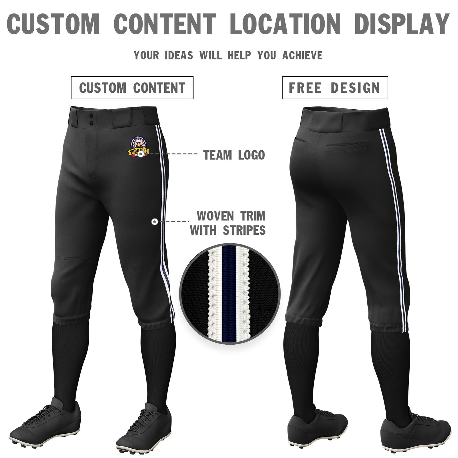 Custom Black White-Navy-White Classic Fit Stretch Practice Knickers Baseball Pants