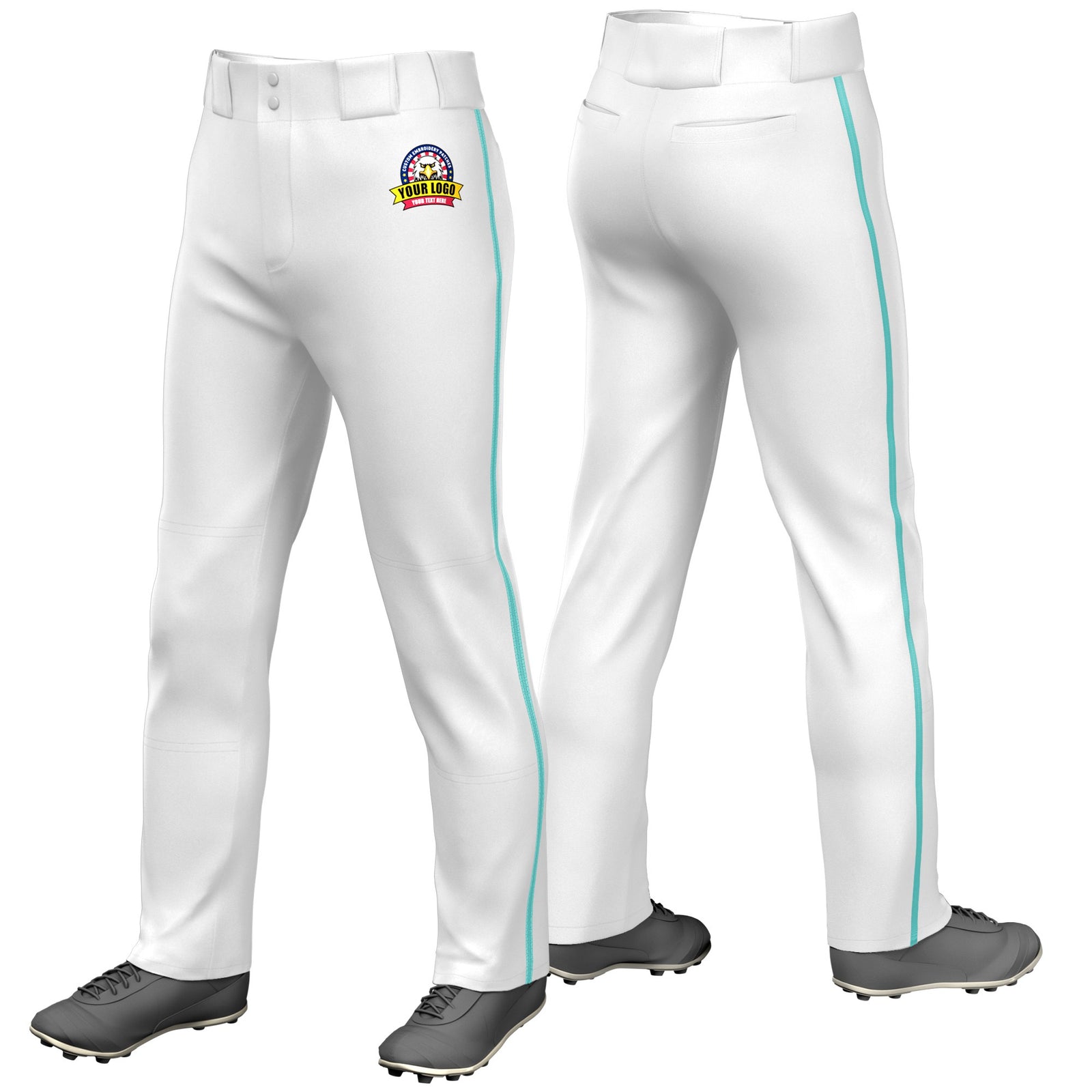 Custom White Bright Green Blue Classic Fit Stretch Practice Loose-fit Baseball Pants