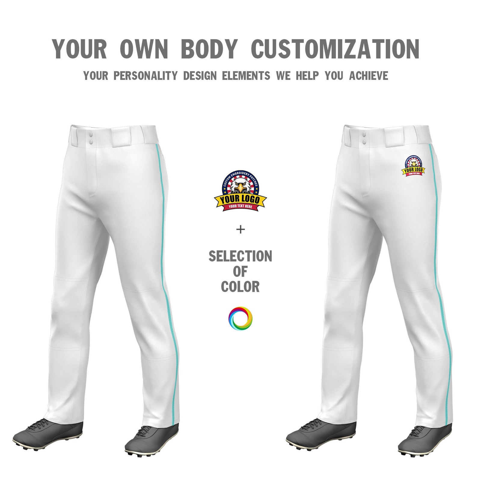 Custom White Bright Green Blue Classic Fit Stretch Practice Loose-fit Baseball Pants