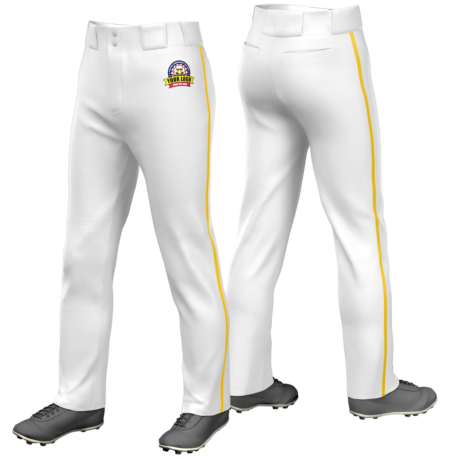 Custom White Gold01 Classic Fit Stretch Practice Loose-fit Baseball Pants