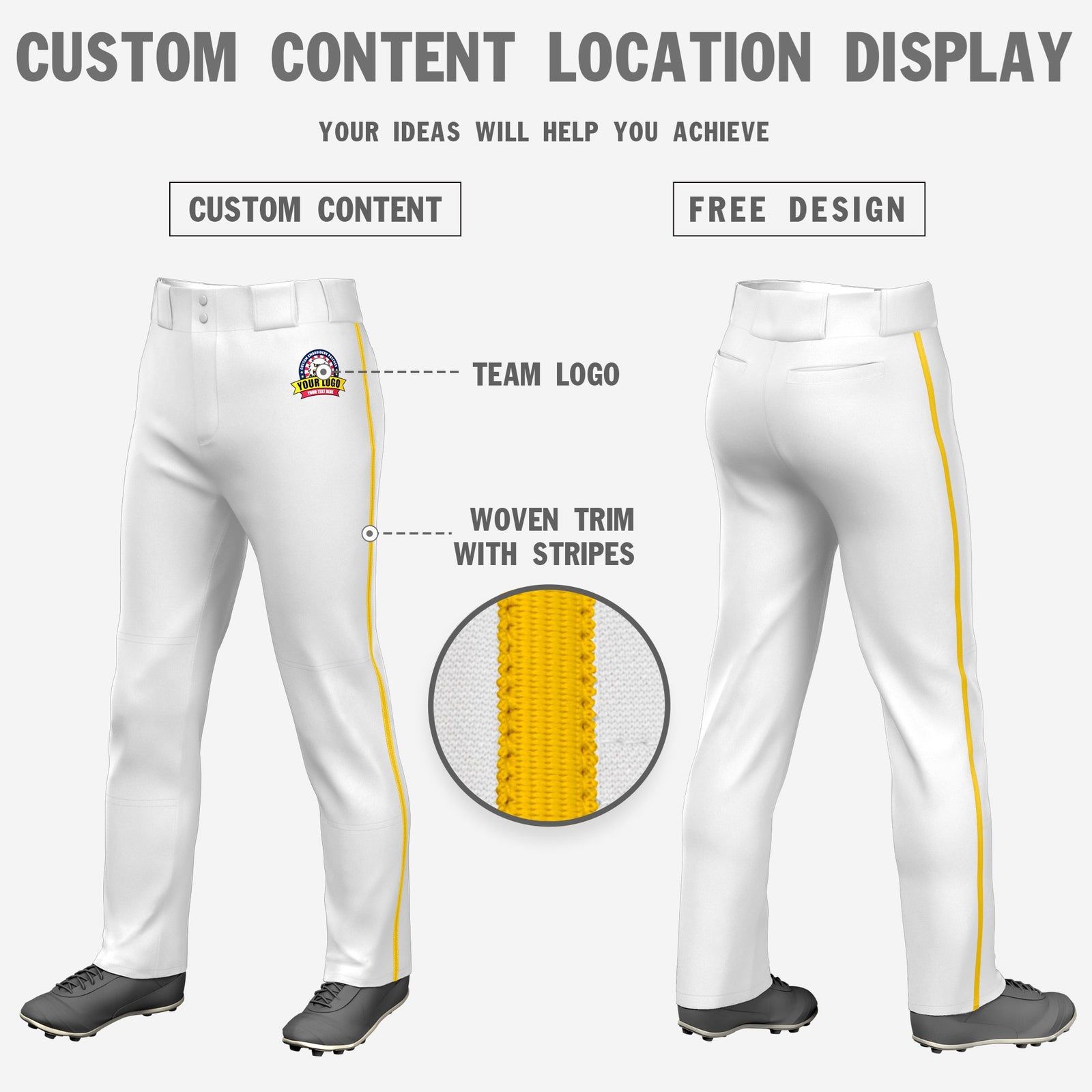 Custom White Gold01 Classic Fit Stretch Practice Loose-fit Baseball Pants