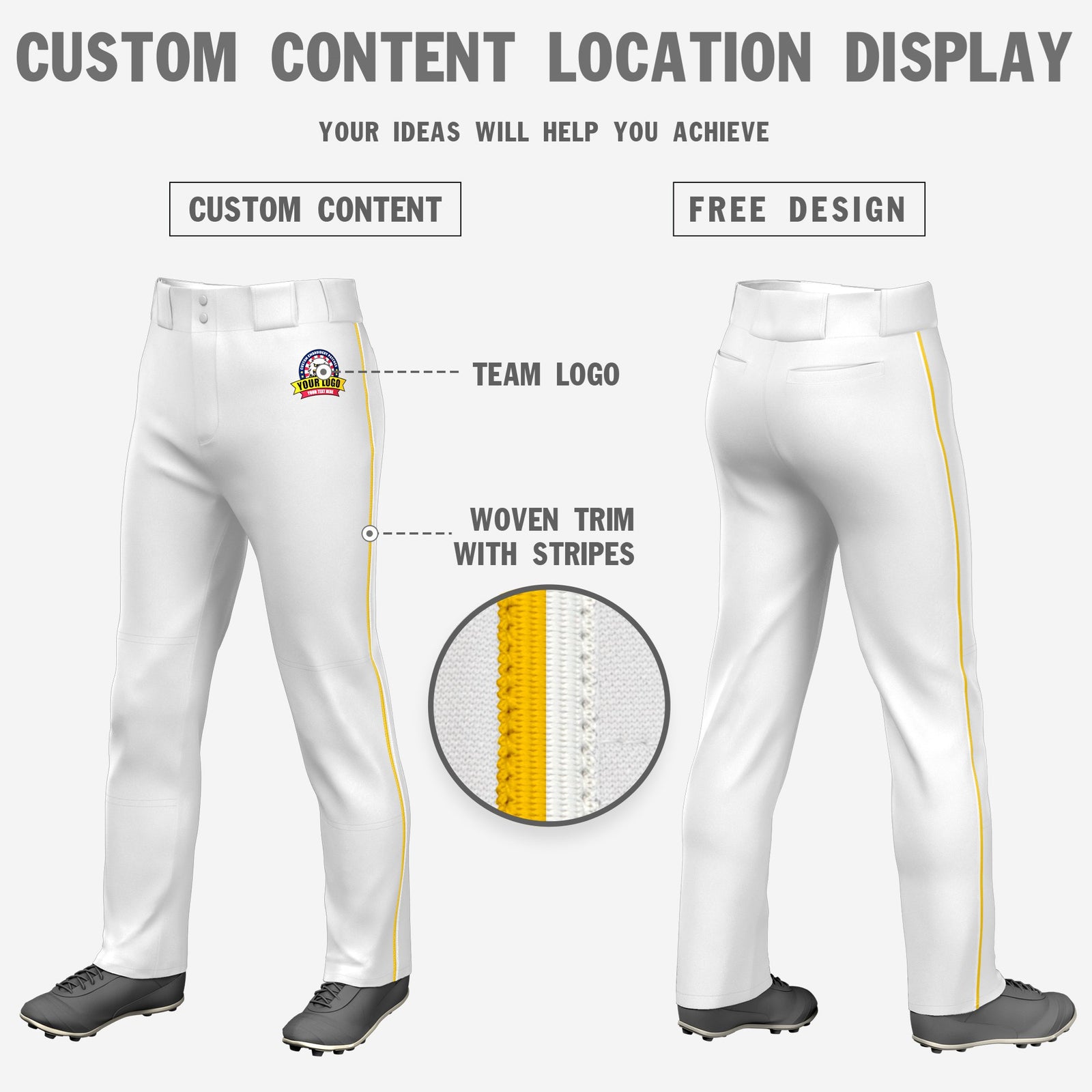 Custom White Gold01-White Classic Fit Stretch Practice Loose-fit Baseball