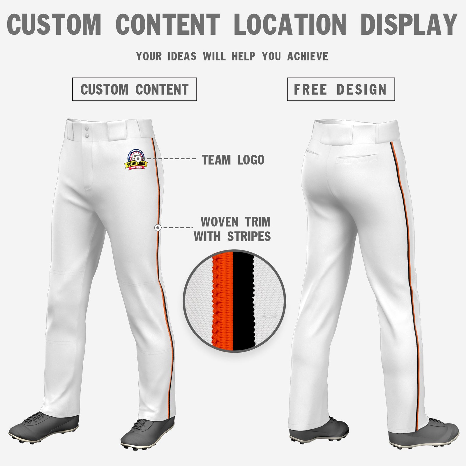 Custom White Orange-Black Classic Fit Stretch Practice Loose-fit Baseball
