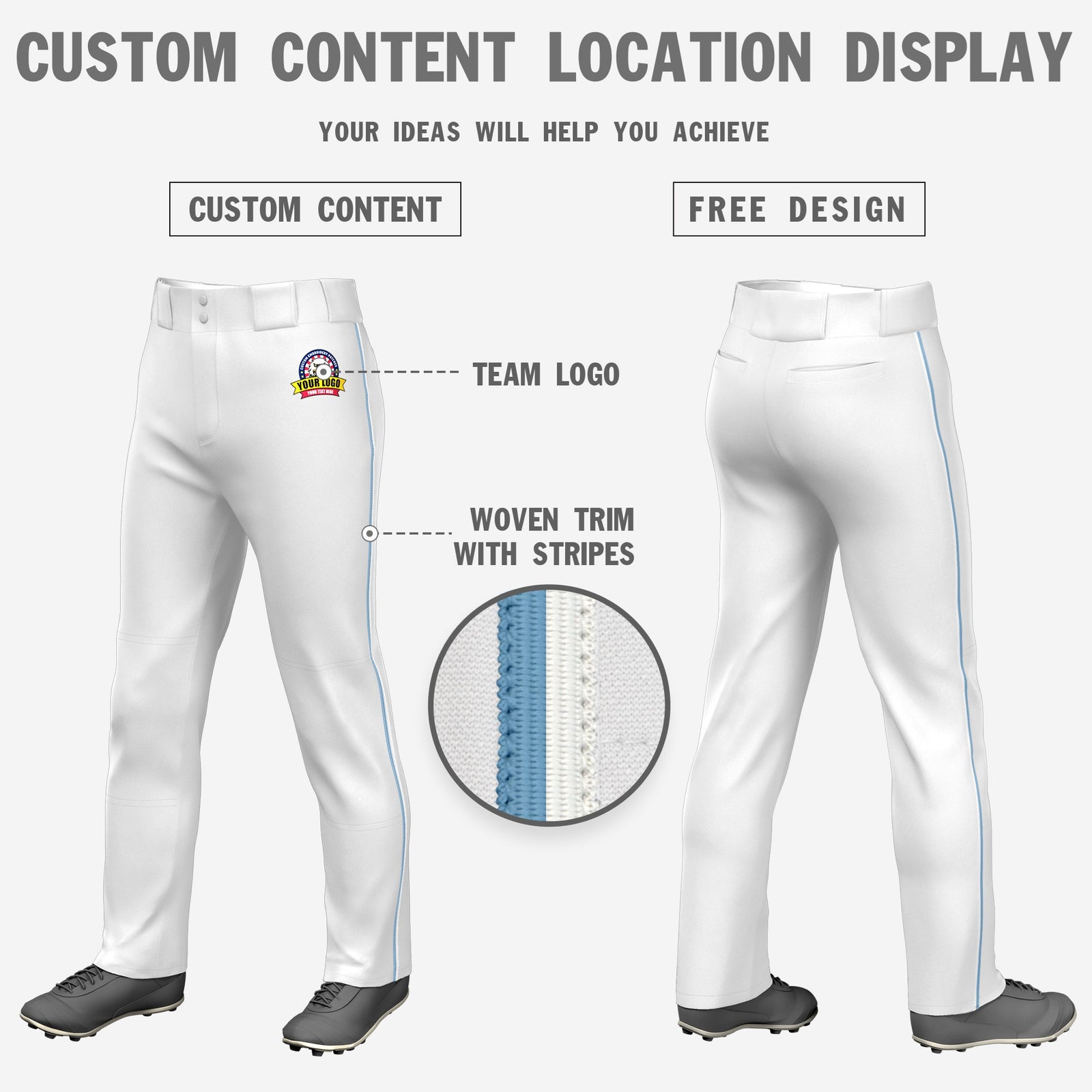 Custom White Light Blue-White Classic Fit Stretch Practice Loose-fit Baseball