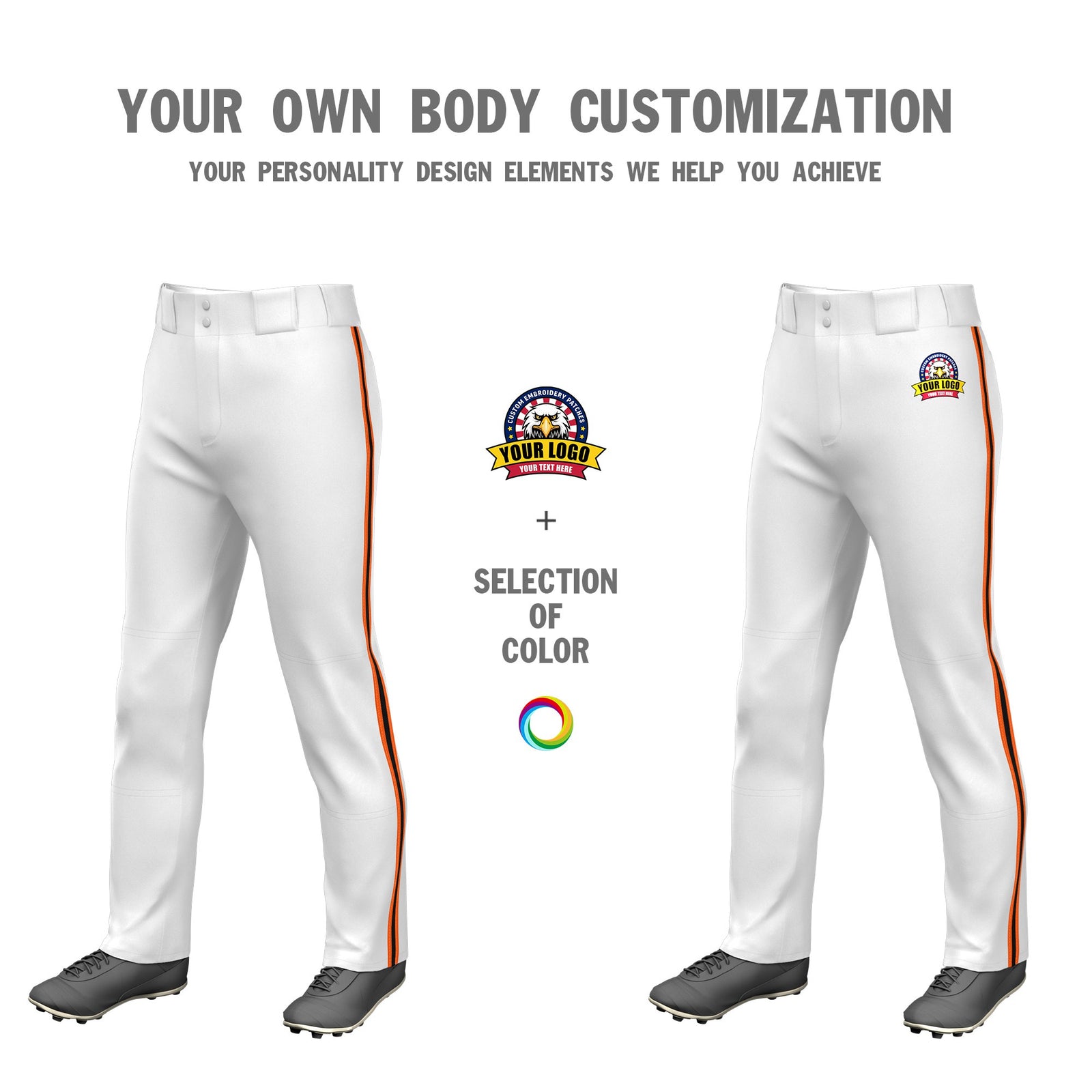 Custom White Orange-Black-Orange Classic Fit Stretch Practice Loose-fit Baseball Pants