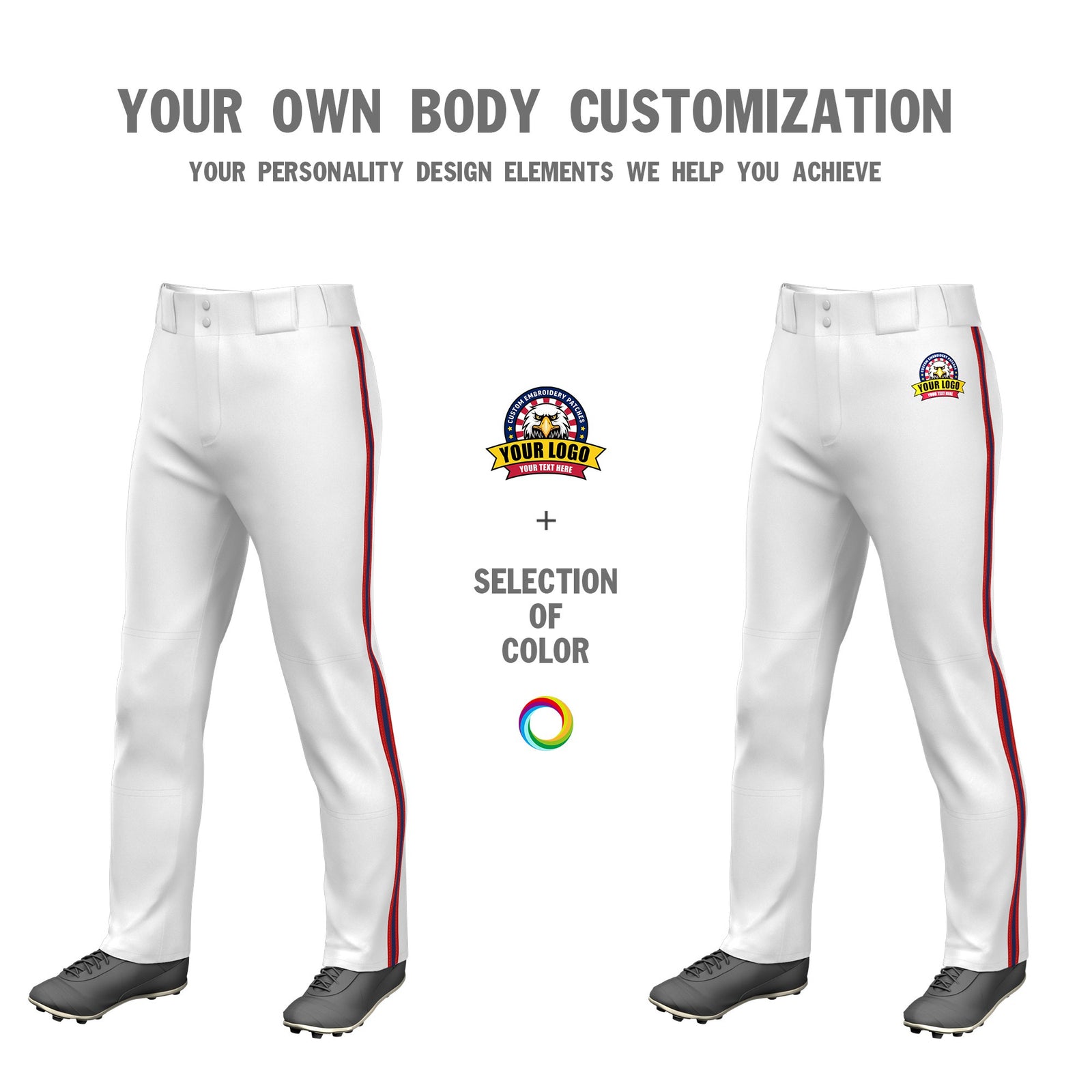 Custom White Red-Navy-Red Classic Fit Stretch Practice Loose-fit Baseball Pants