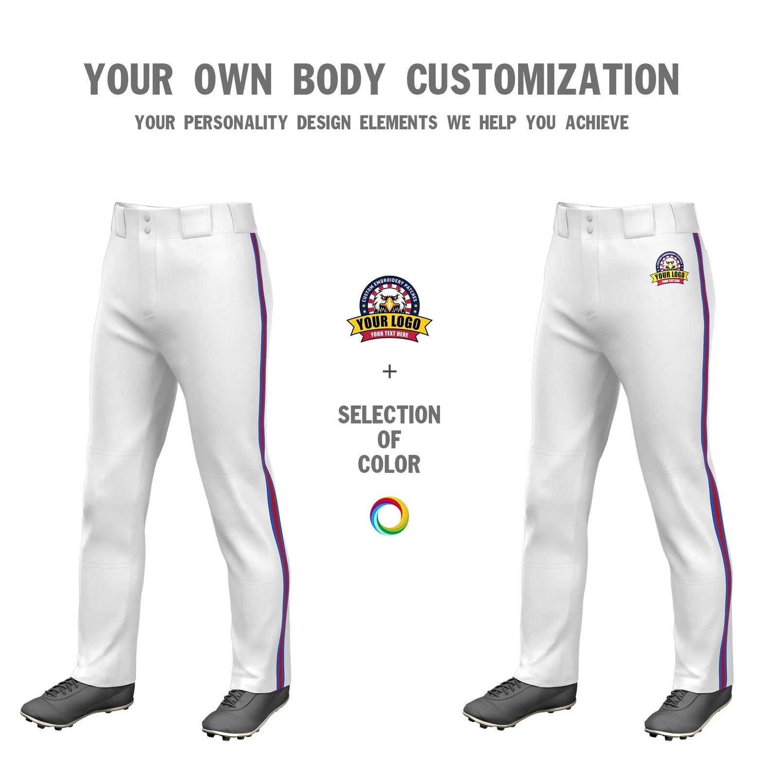 Custom White Royal Blue-Red-Royal Blue Classic Fit Stretch Practice Loose-fit Baseball Pants