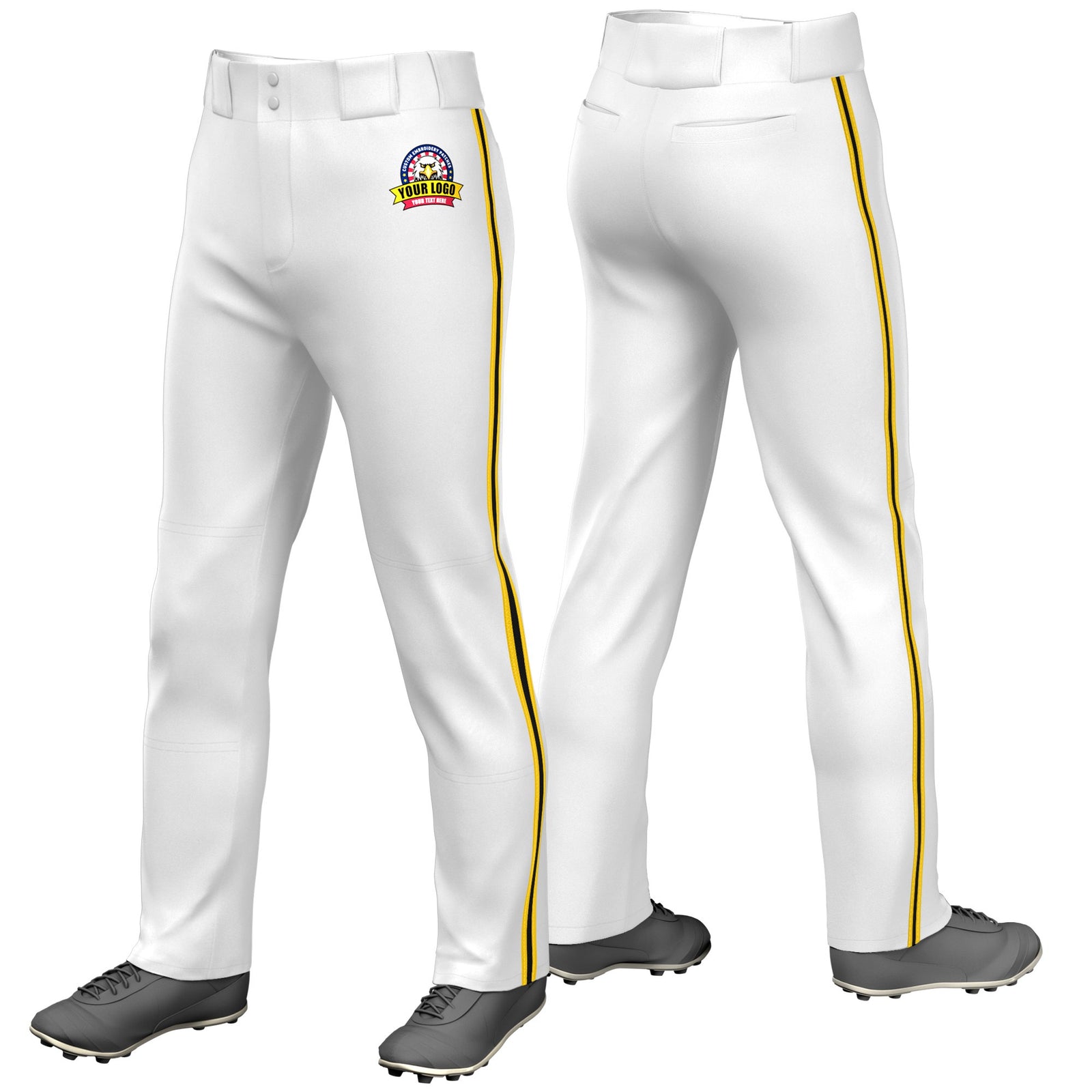 Custom White Gold01-Black-Gold01 Classic Fit Stretch Practice Loose-fit Baseball Pants