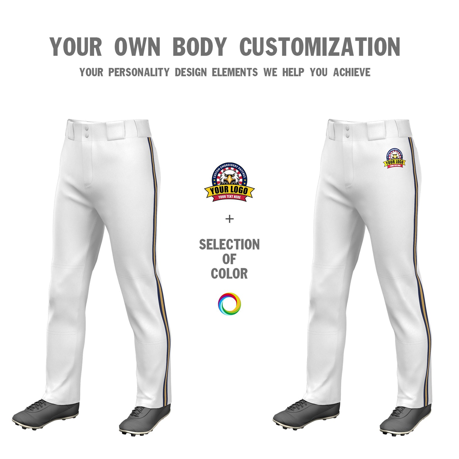 Custom White Navy-Gold-Navy Classic Fit Stretch Practice Loose-fit Baseball Pants