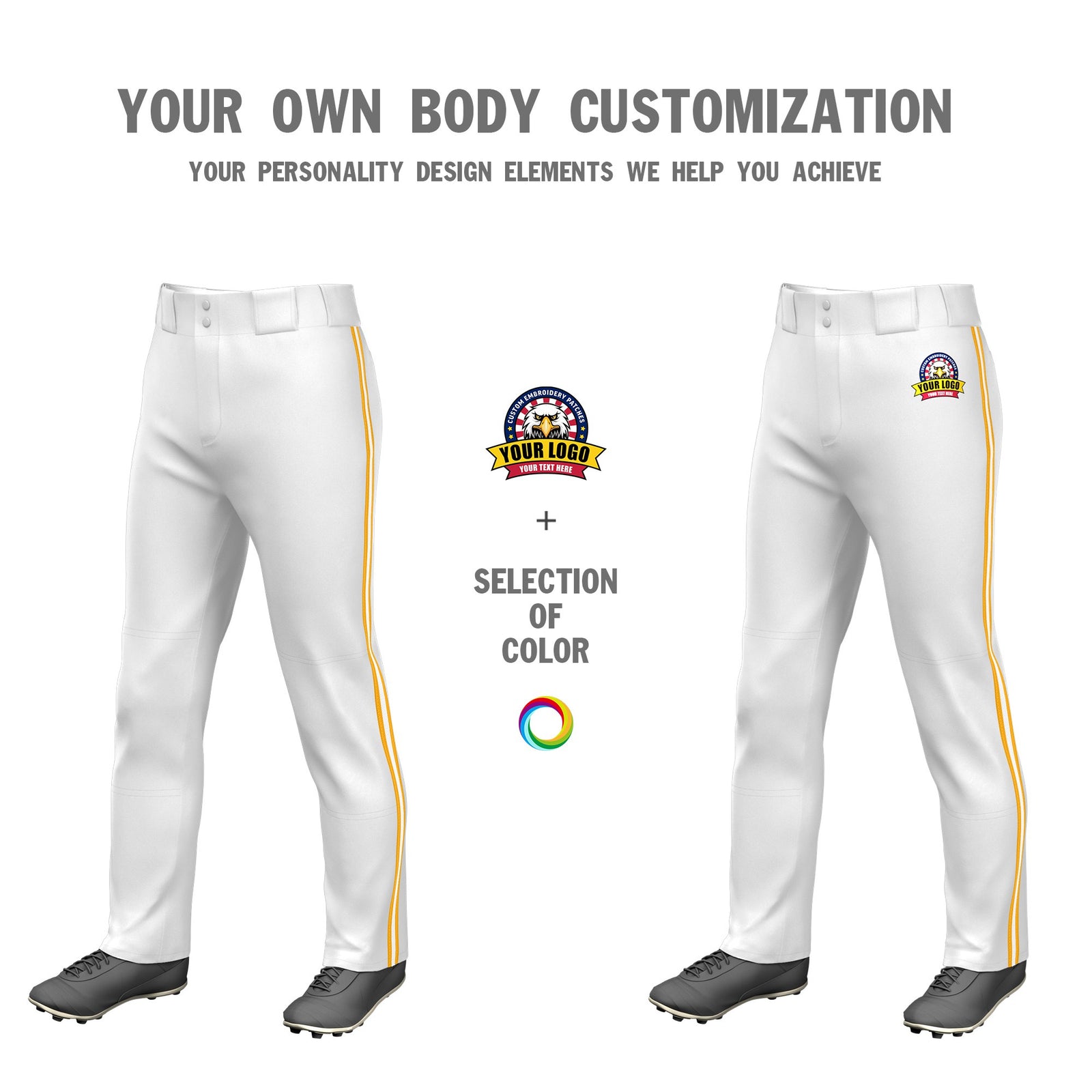 Custom White Yellow-White-Yellow Classic Fit Stretch Practice Loose-fit Baseball Pants