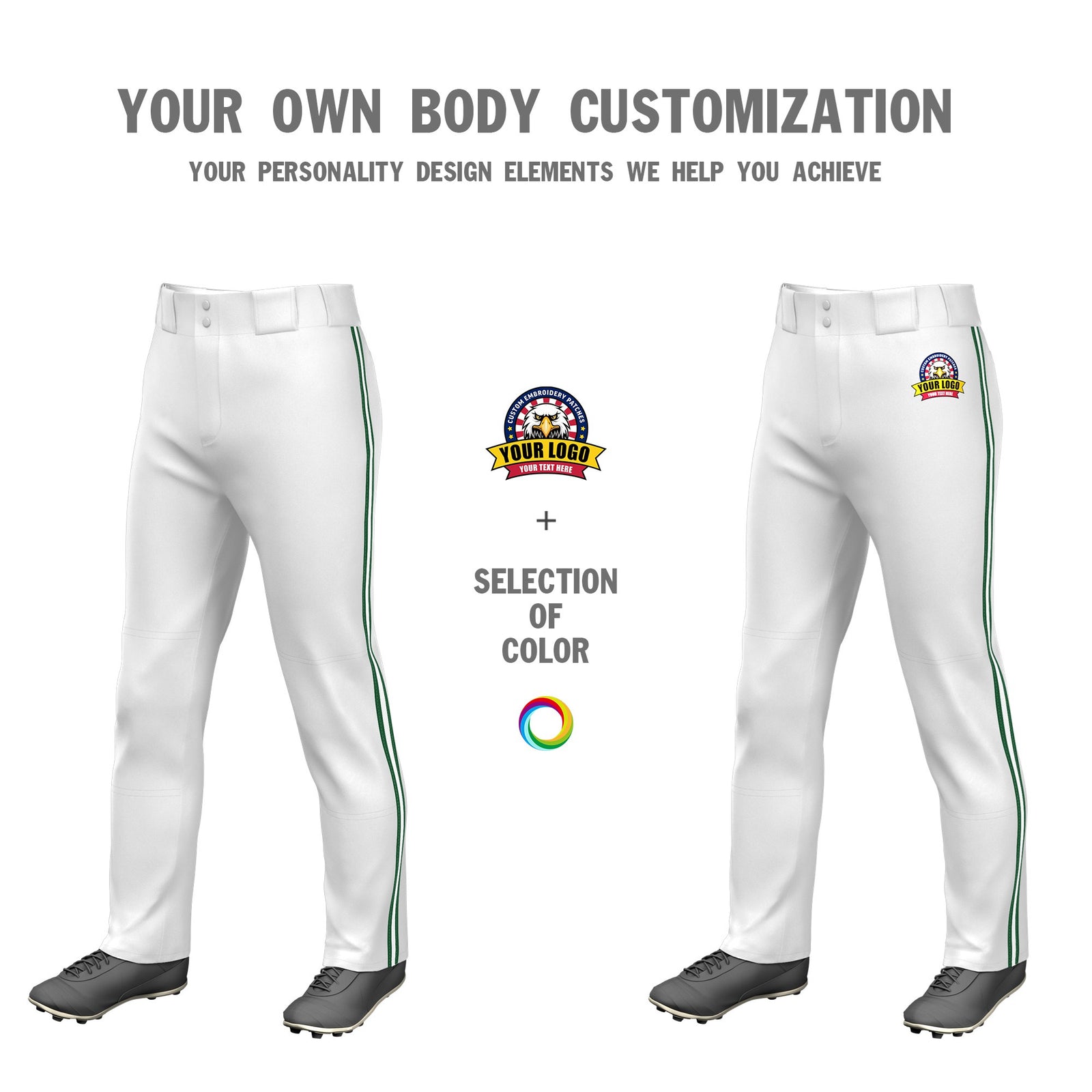 Custom White Green-White-Green Classic Fit Stretch Practice Loose-fit Baseball Pants
