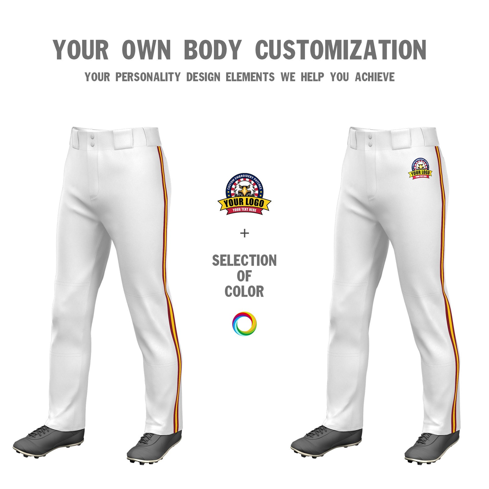 Custom White Red-Gold01-Red Classic Fit Stretch Practice Loose-fit Baseball Pants