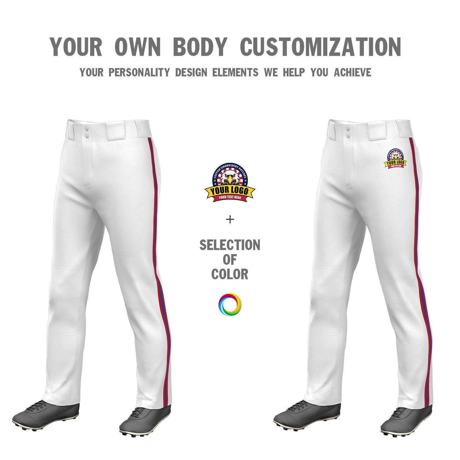 Custom White Red-Royal Blue-Red Classic Fit Stretch Practice Loose-fit Baseball Pants