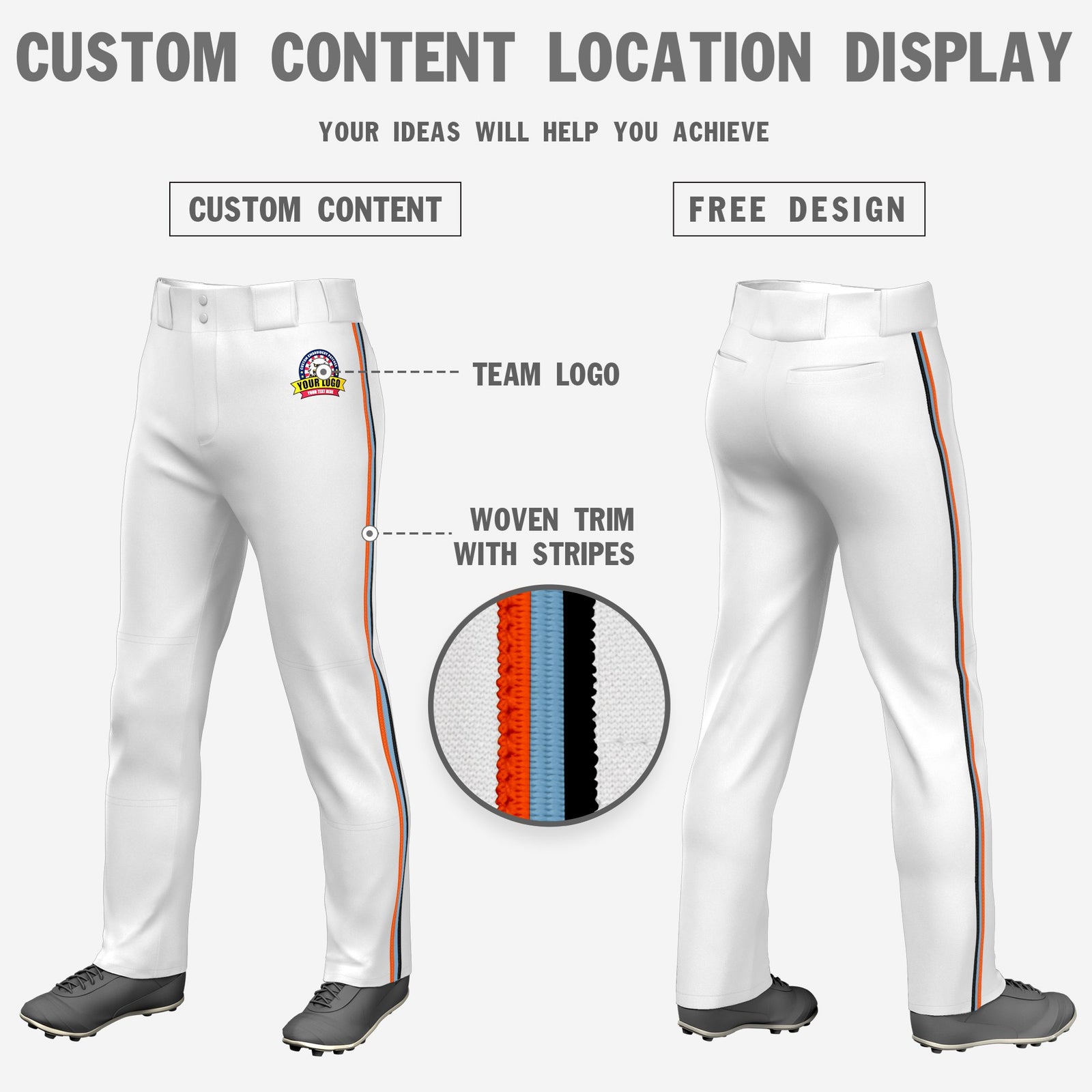 Custom White Orange-Light Blue-Black Classic Fit Stretch Practice Loose-fit Baseball Pants