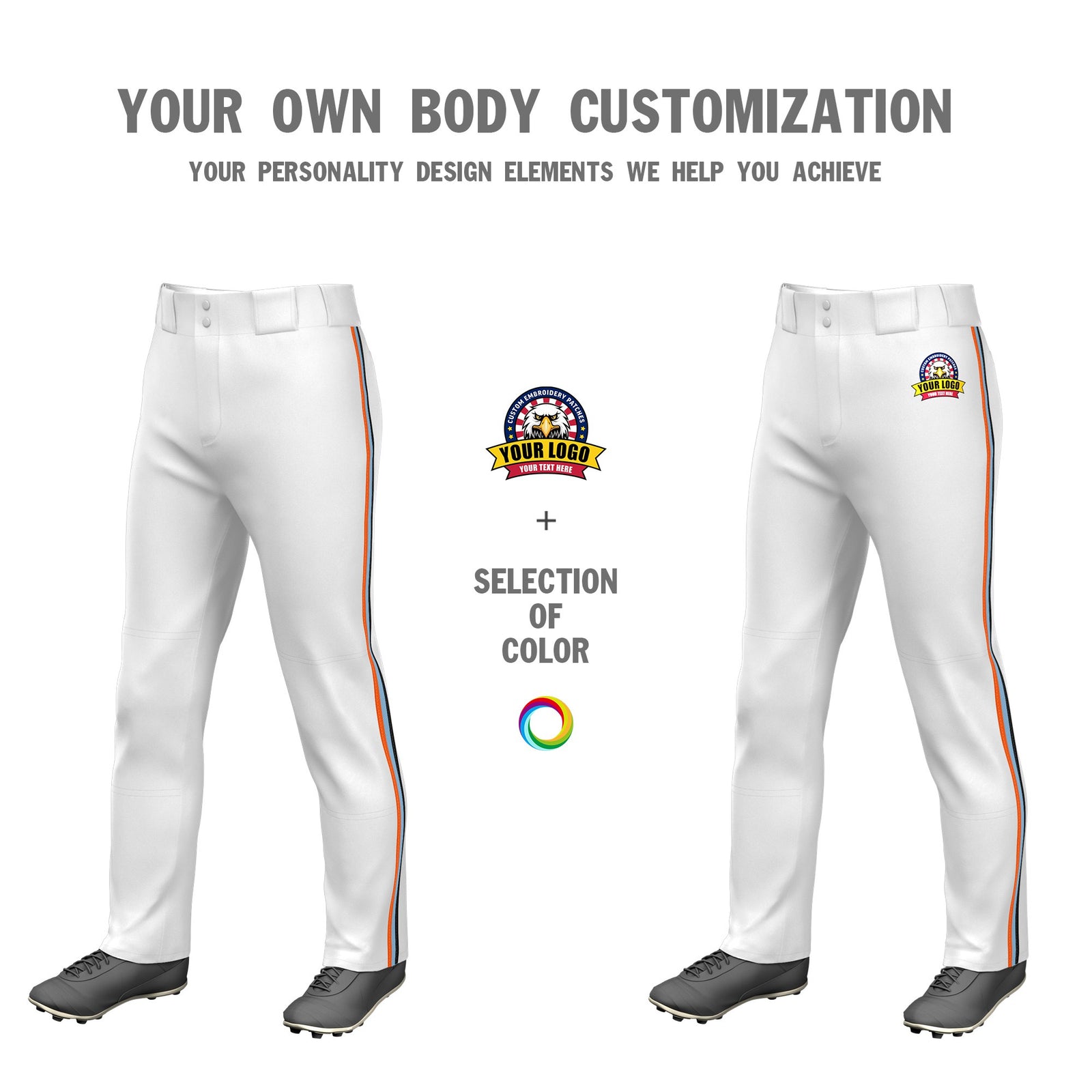 Custom White Orange-Light Blue-Black Classic Fit Stretch Practice Loose-fit Baseball Pants