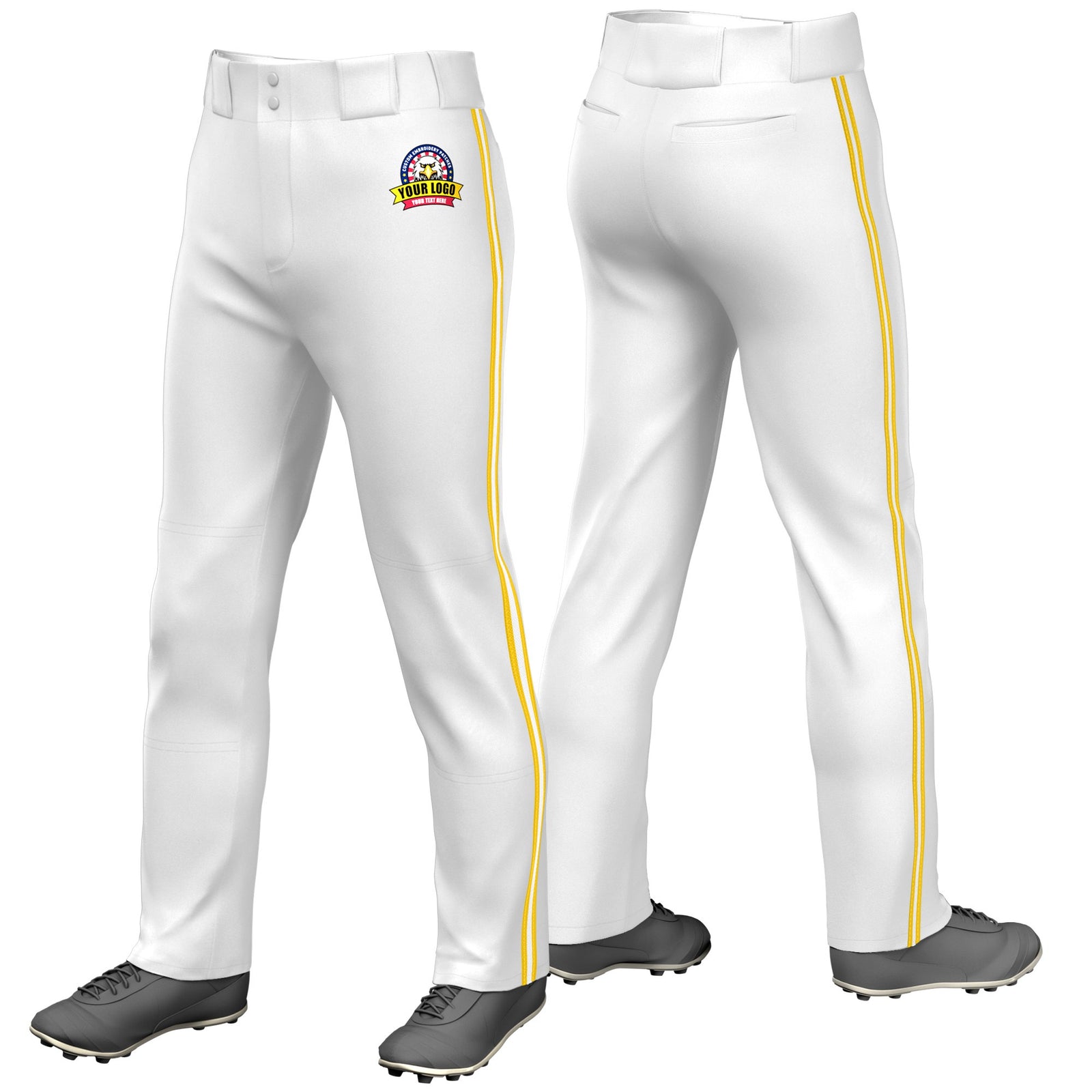 Custom White Gold01-White-Gold01 Classic Fit Stretch Practice Loose-fit Baseball Pants