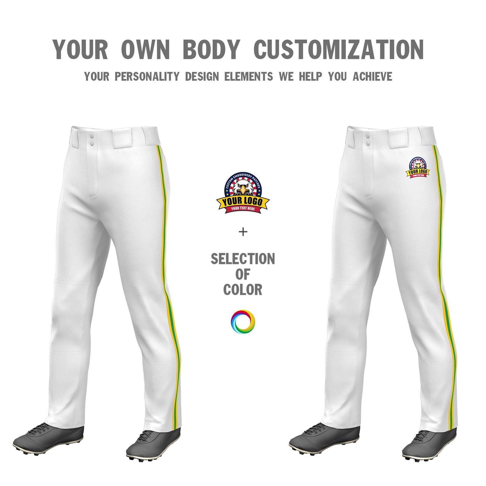 Custom White Gold01-Kelly Green-Gold01 Classic Fit Stretch Practice Loose-fit Baseball Pants