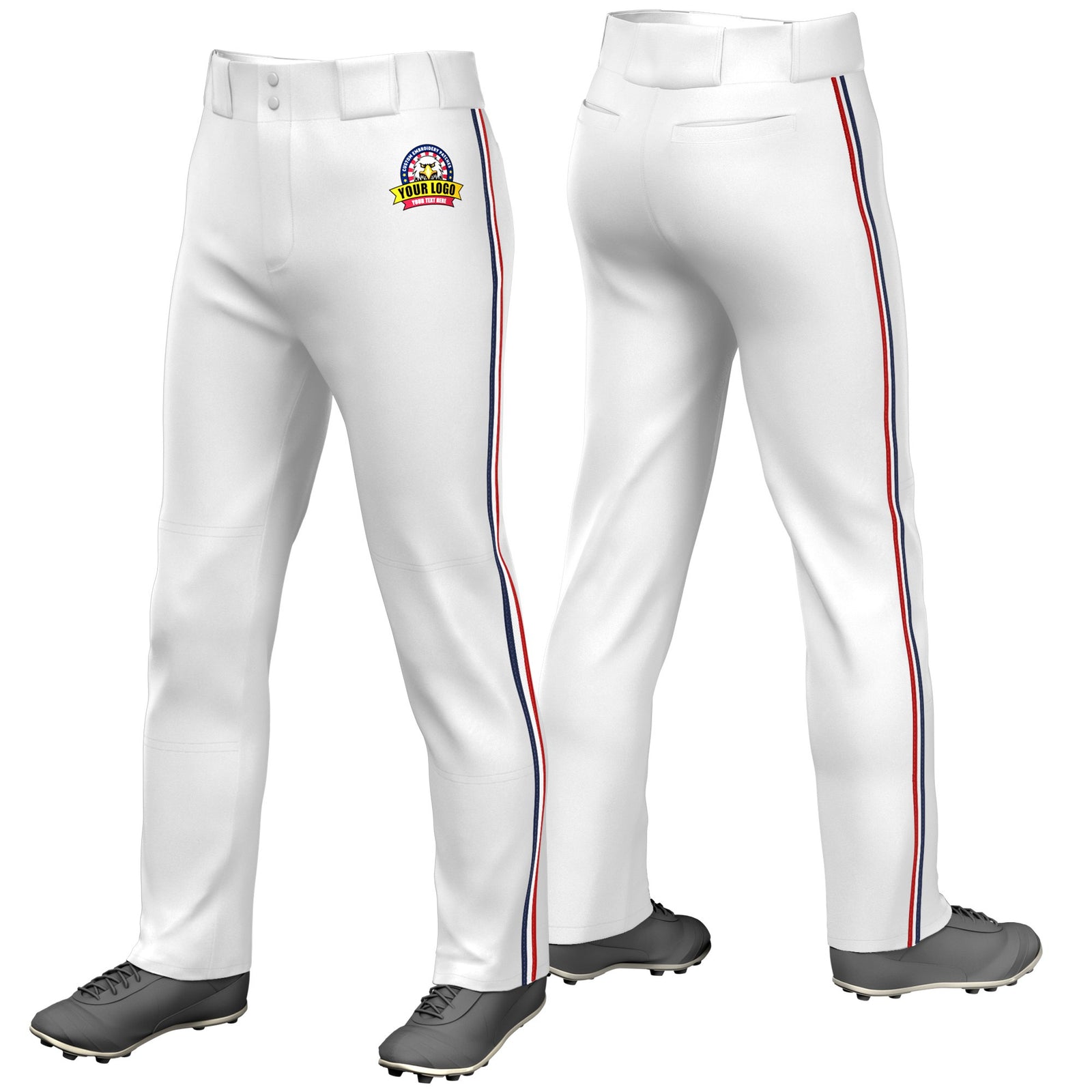 Custom White Navy-White-Red Classic Fit Stretch Practice Loose-fit Baseball Pants