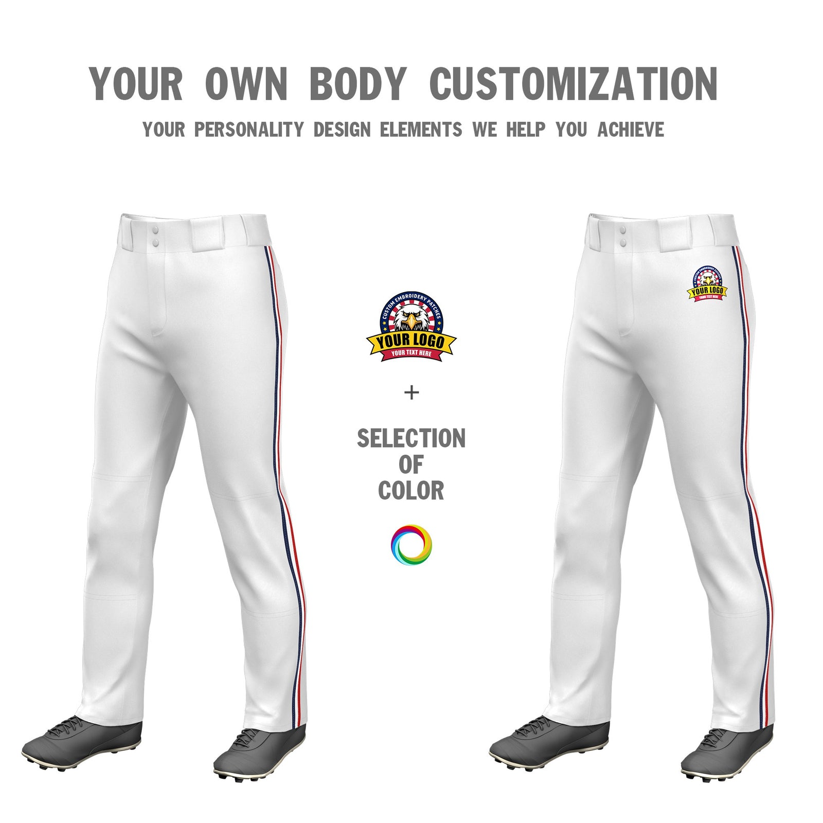 Custom White Navy-White-Red Classic Fit Stretch Practice Loose-fit Baseball Pants