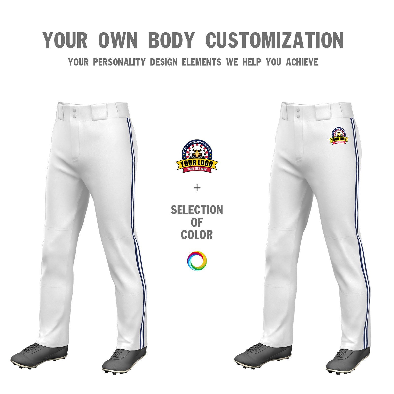 Custom White Navy-White-Navy Classic Fit Stretch Practice Loose-fit Baseball Pants