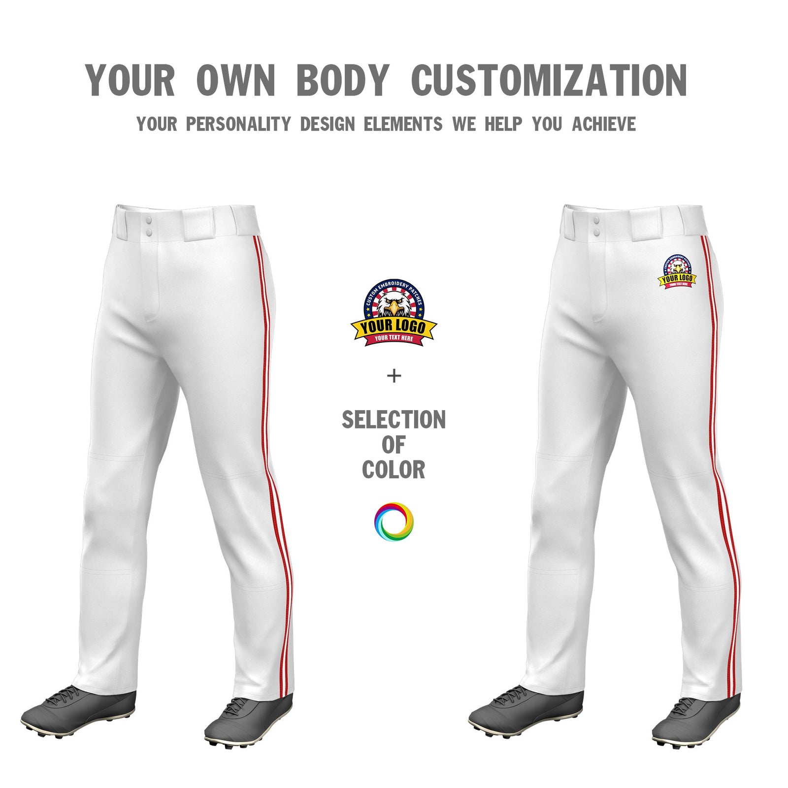 Custom White Red-White-Red Classic Fit Stretch Practice Loose-fit Baseball Pants
