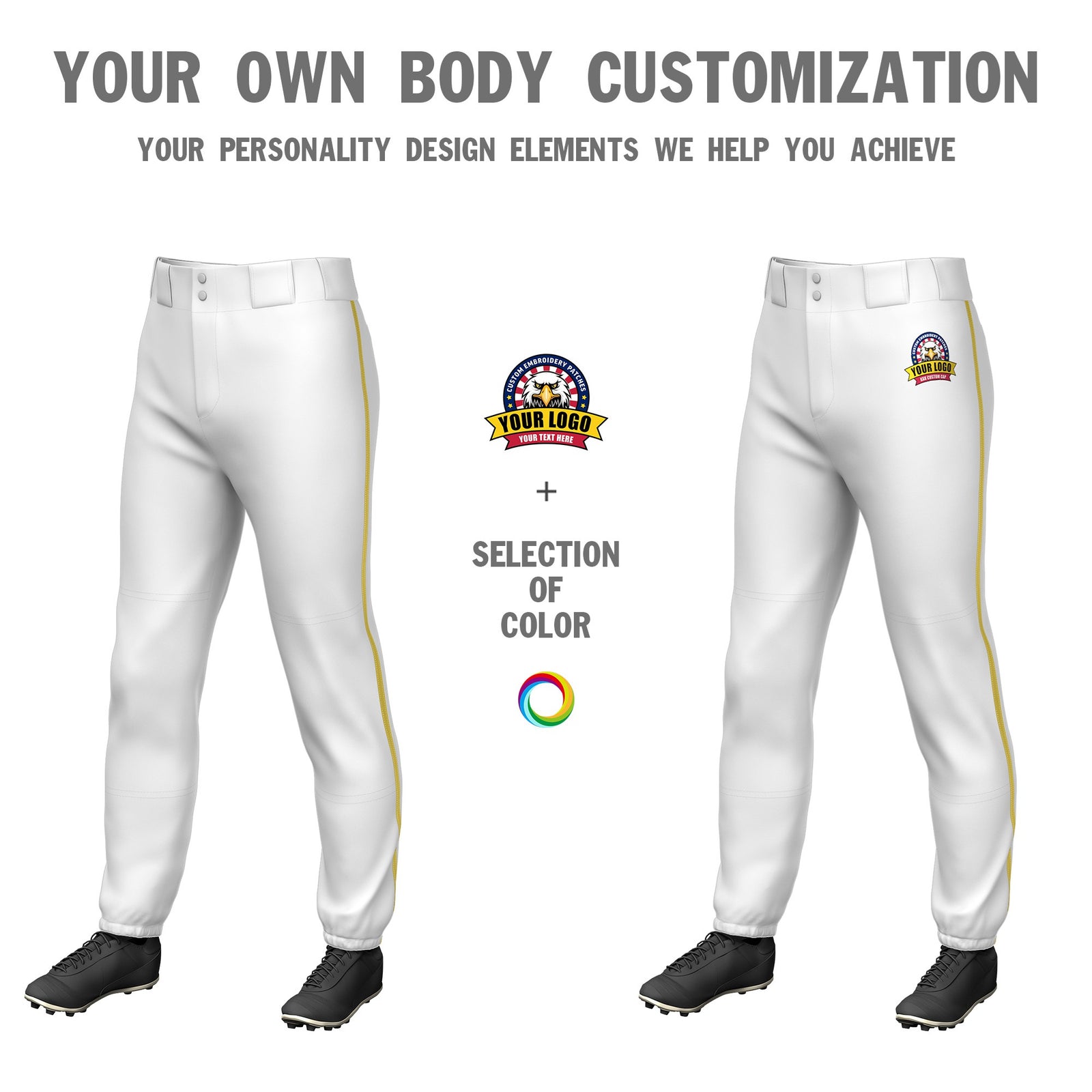 Custom White Gold01 Classic Fit Stretch Practice Pull-up Baseball Pants