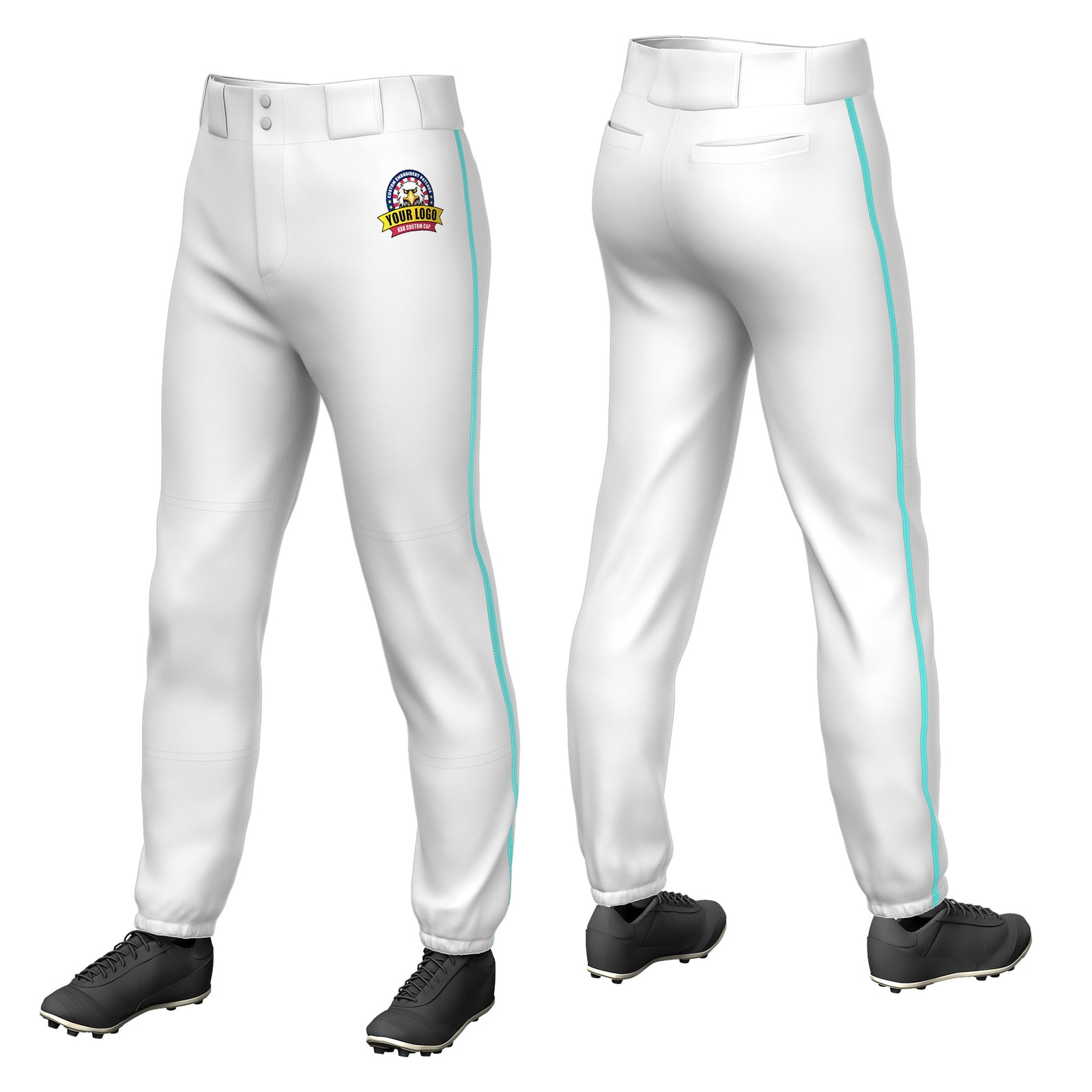 Custom White Bright Green Classic Fit Stretch Practice Pull-up Baseball Pants