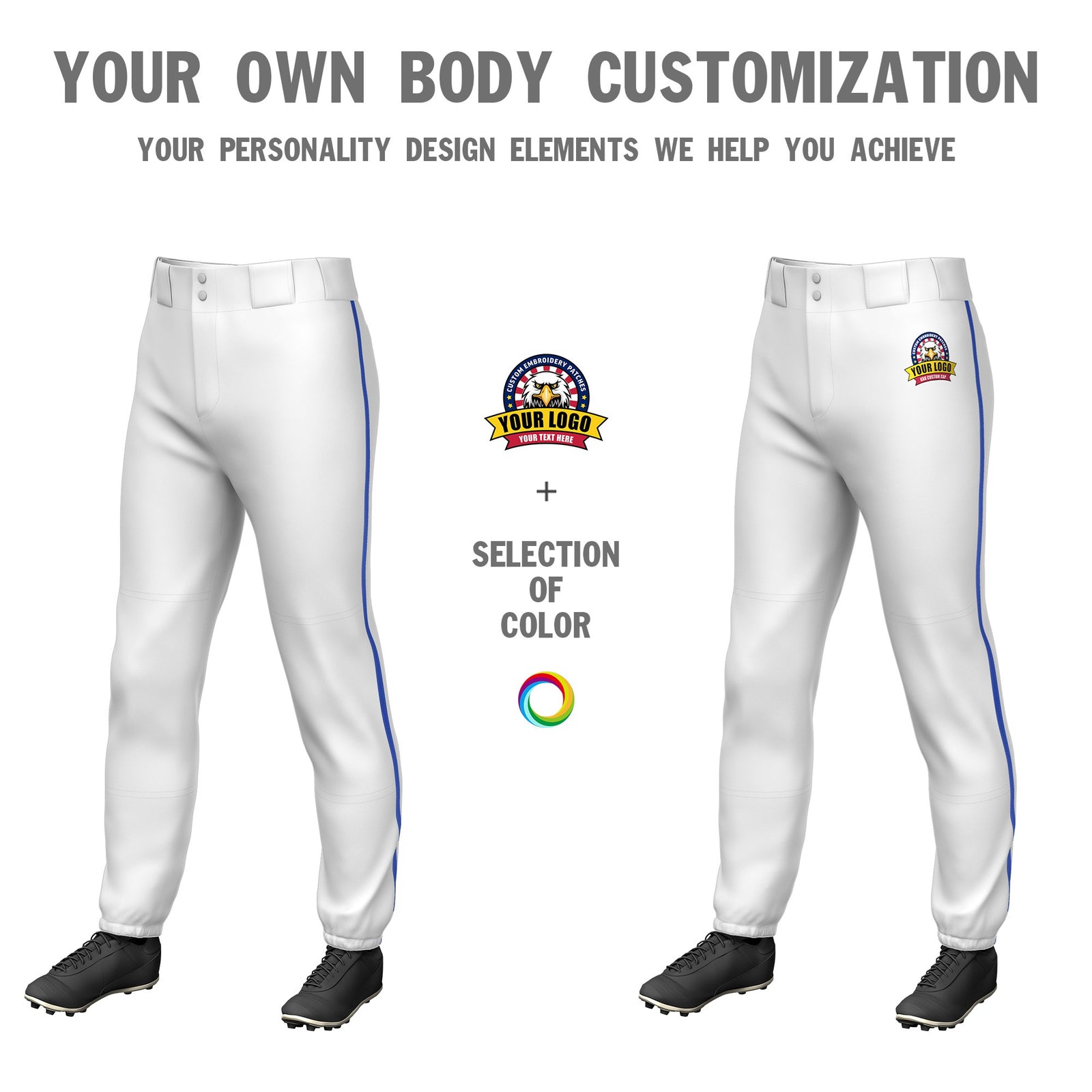 Custom White Royal Blue Classic Fit Stretch Practice Pull-up Baseball Pants
