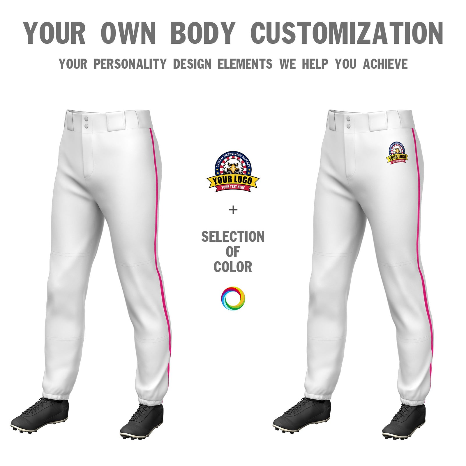 Custom White Pink Classic Fit Stretch Practice Pull-up Baseball Pants