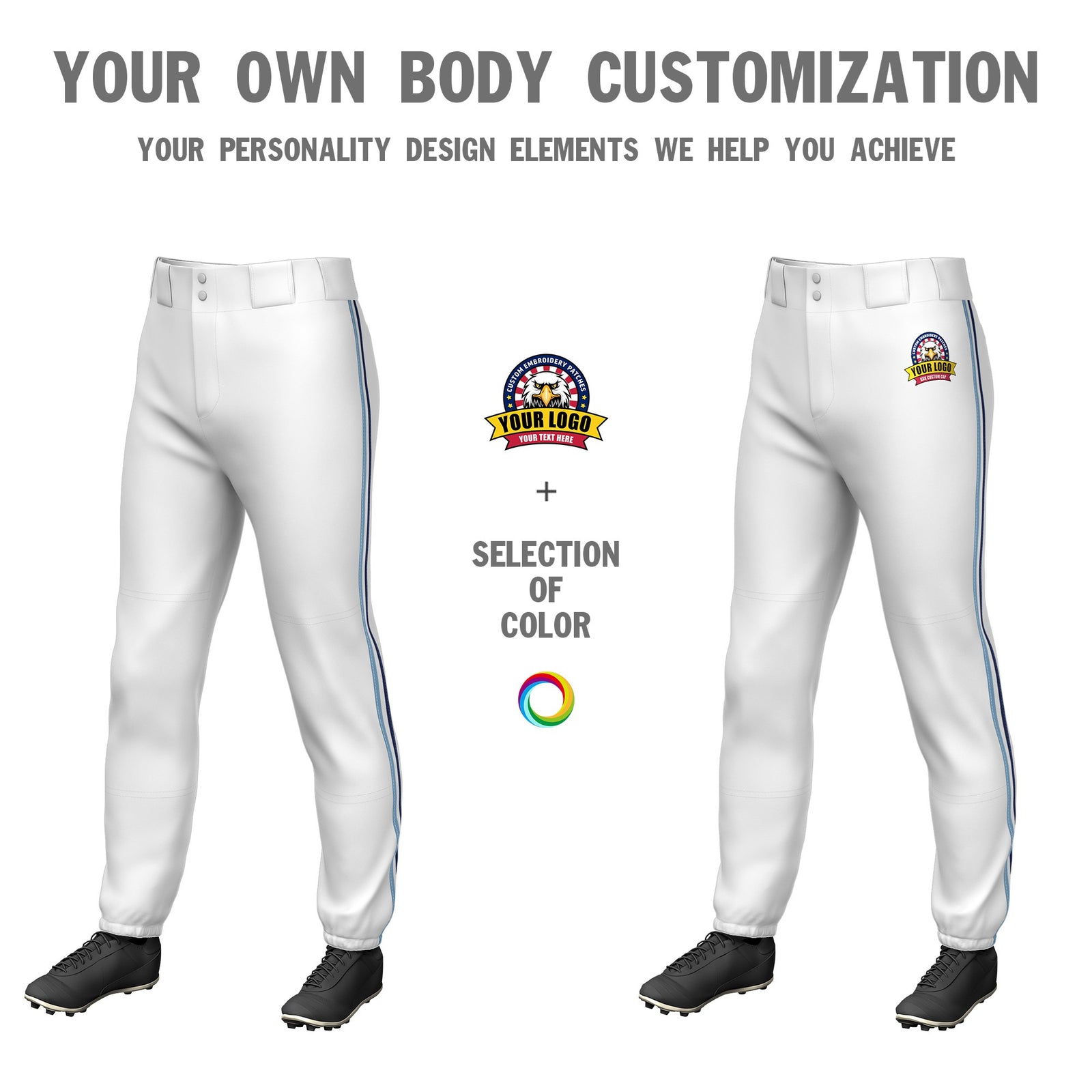 Custom White Light Blue-White-Navy Classic Fit Stretch Practice Pull-up Baseball Pants