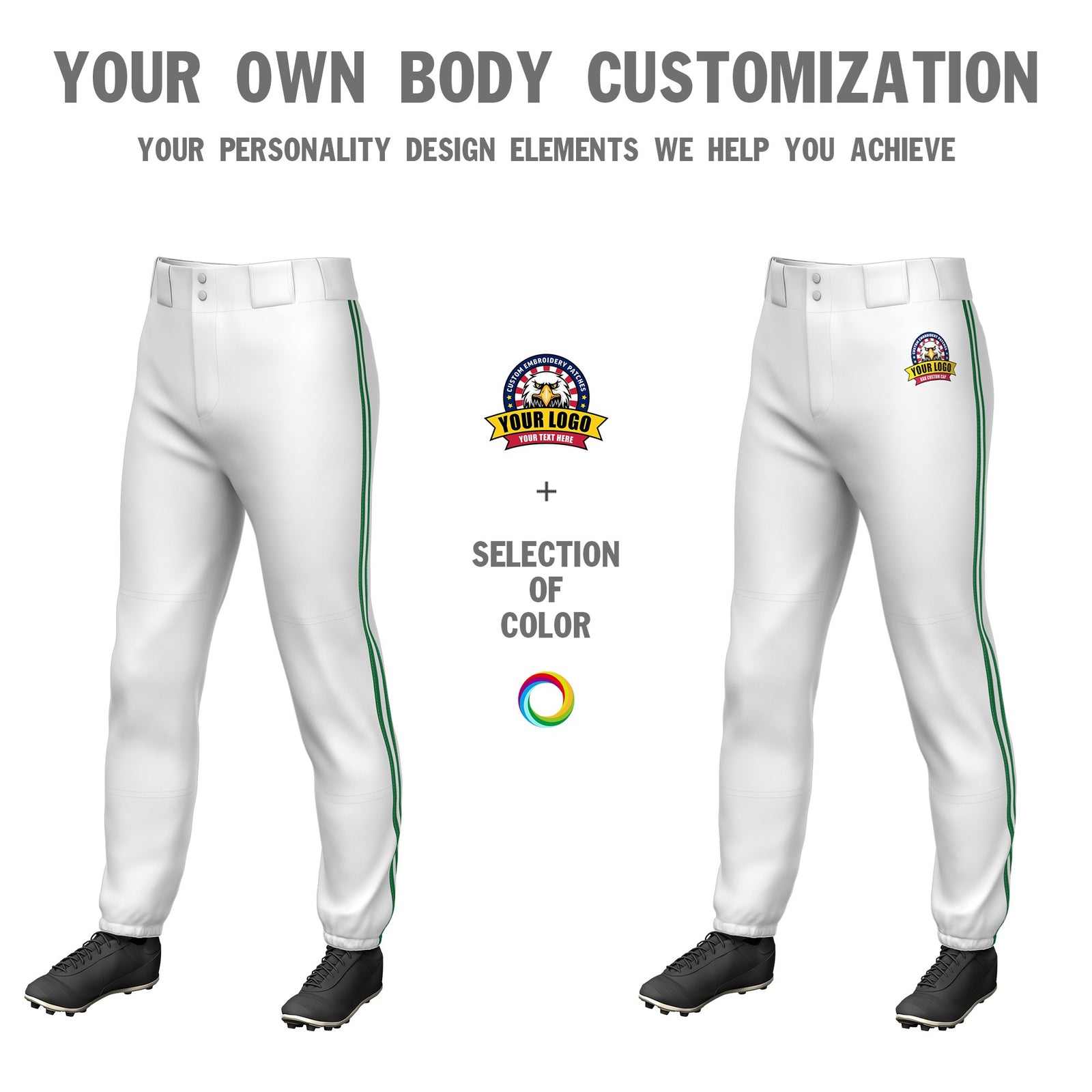 Custom White Kelly Green-White-Kelly Green Classic Fit Stretch Practice Pull-up Baseball Pants