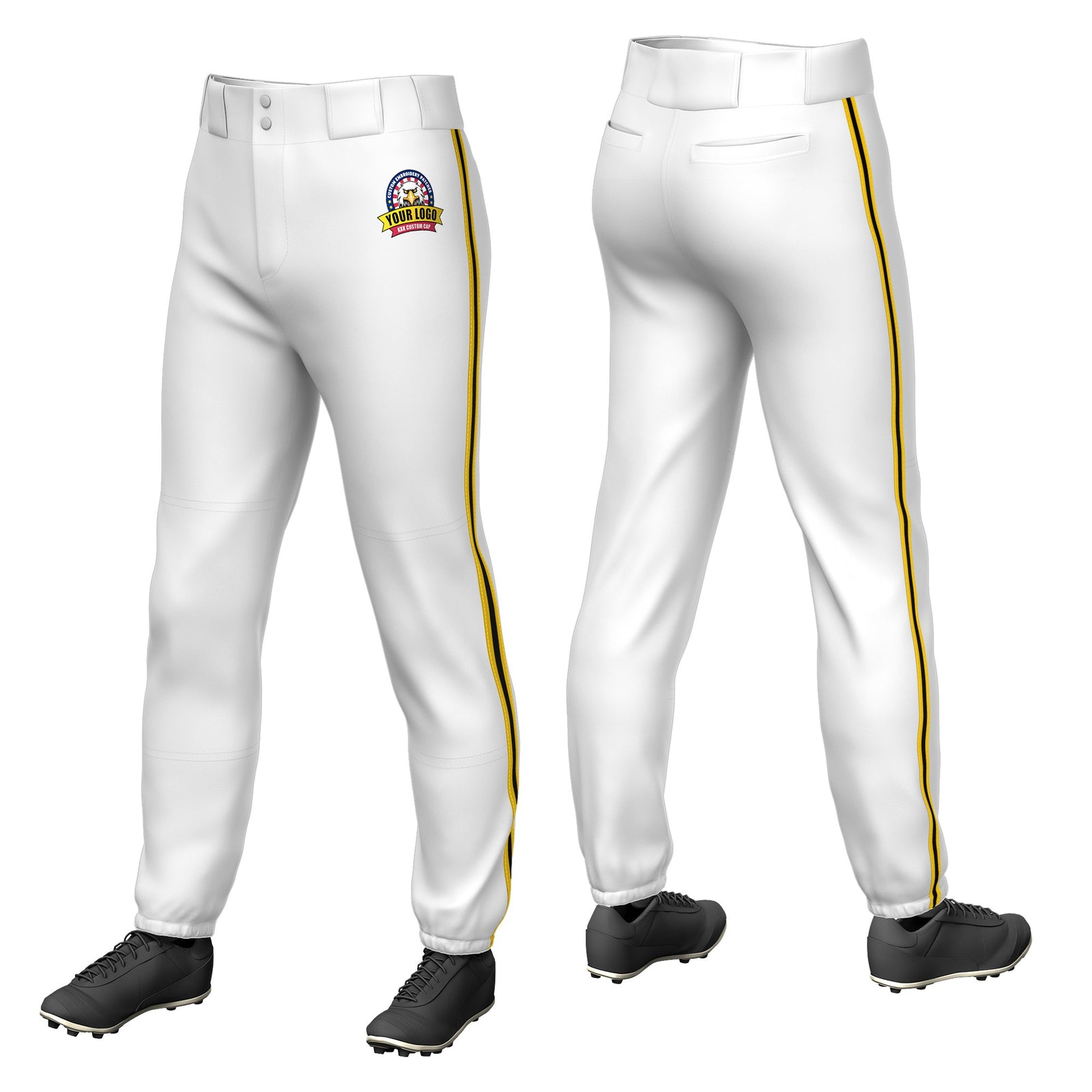 Custom White Gold01-Black-Gold01 Classic Fit Stretch Practice Pull-up Baseball Pants