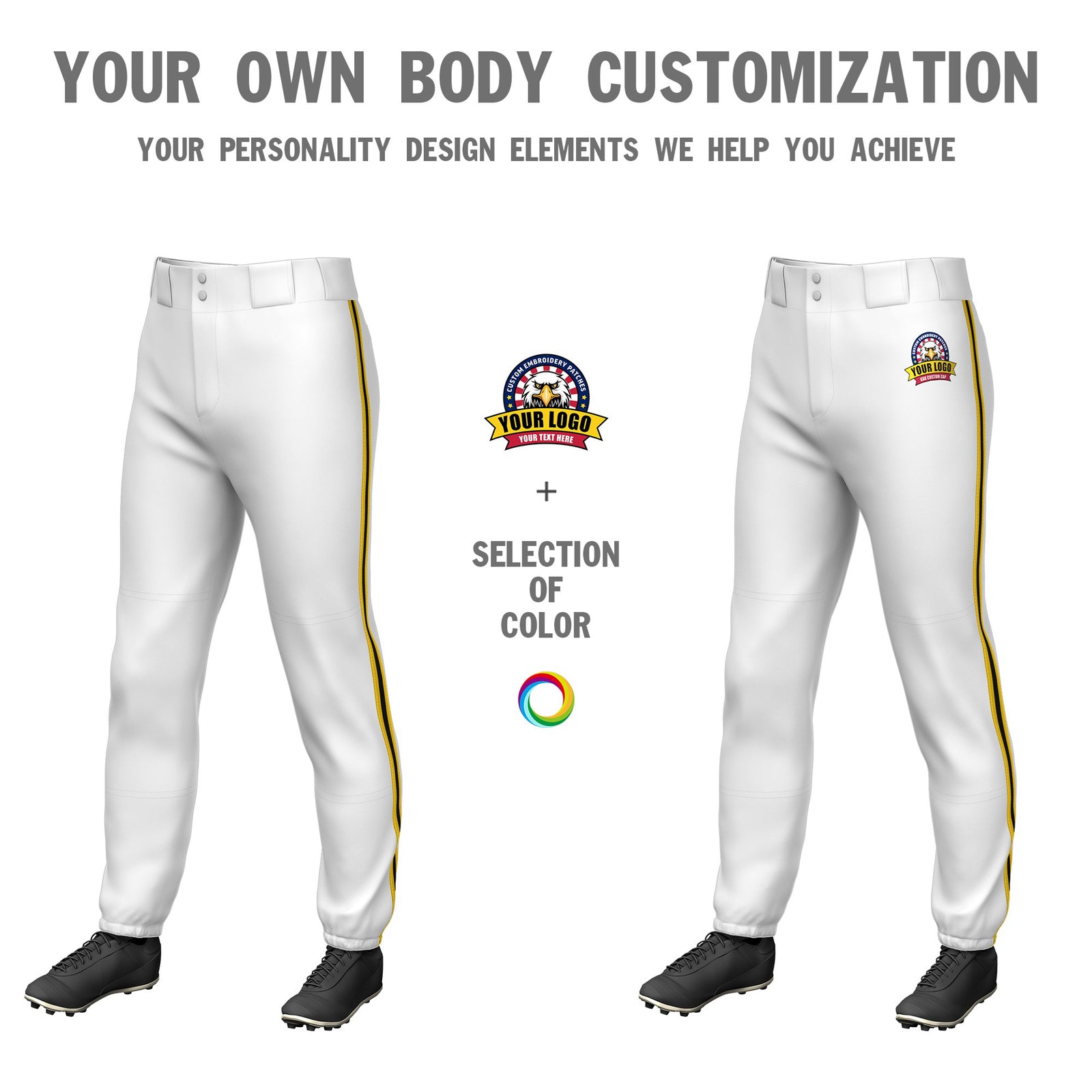 Custom White Gold01-Black-Gold01 Classic Fit Stretch Practice Pull-up Baseball Pants
