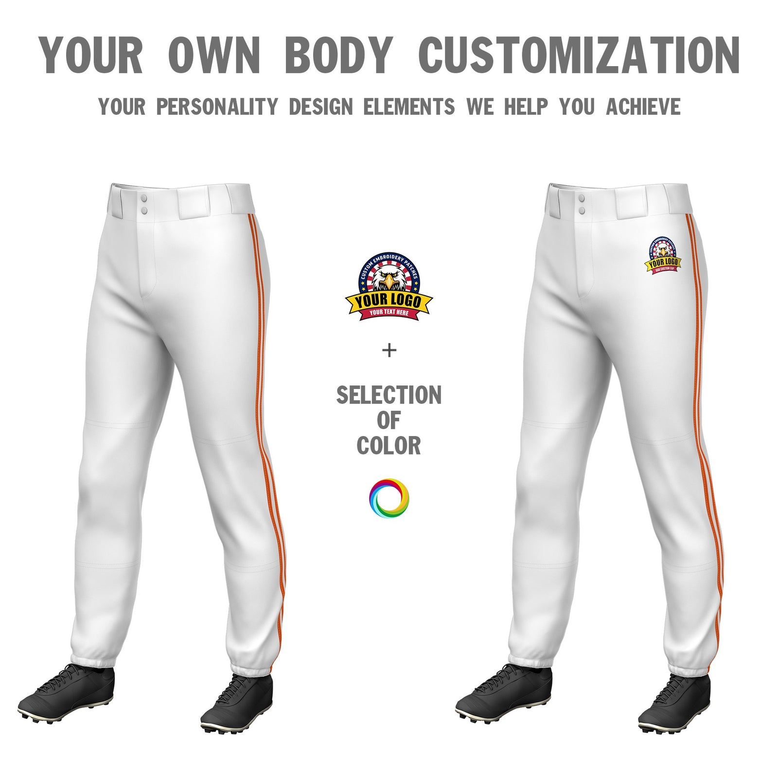 Custom White Orange-White-Orange Classic Fit Stretch Practice Pull-up Baseball Pants