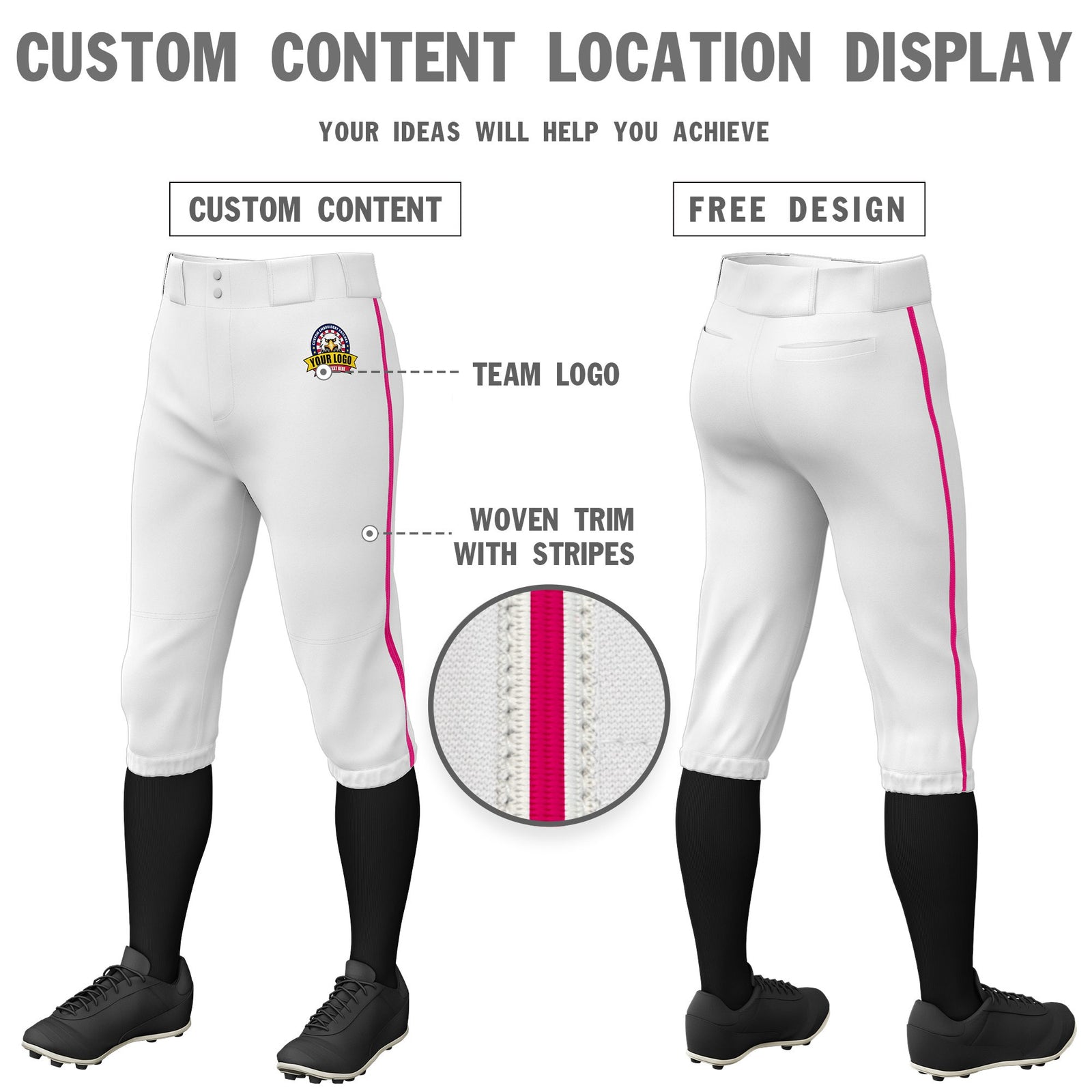 Custom White Pink White-Pink Classic Fit Stretch Practice Knickers Baseball Pants