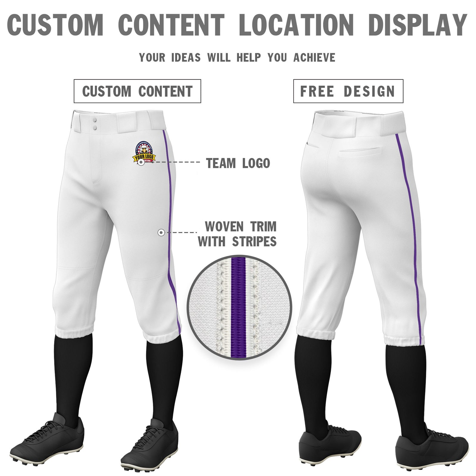 Custom White Purple White-Purple Classic Fit Stretch Practice Knickers Baseball Pants