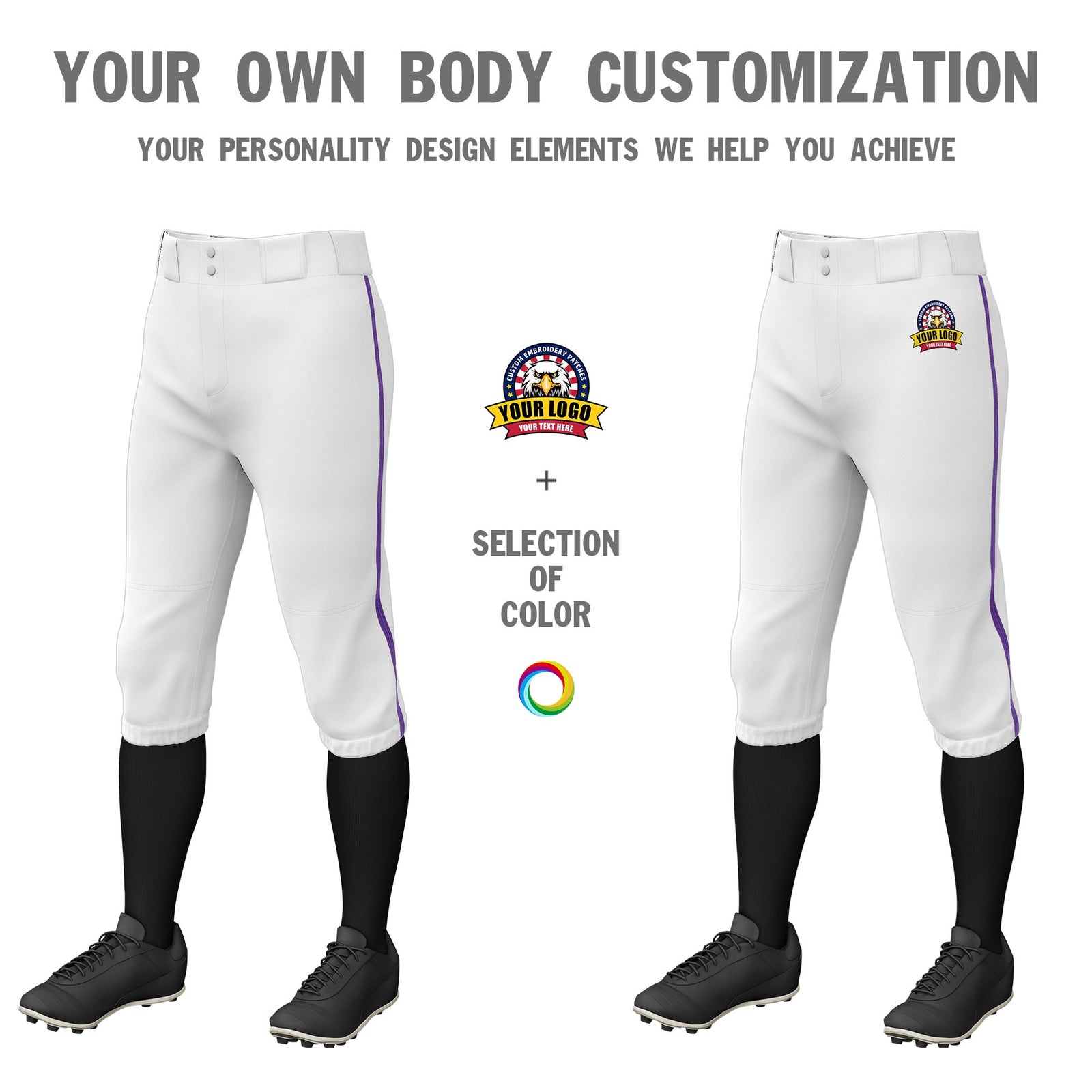 Custom White Purple White-Purple Classic Fit Stretch Practice Knickers Baseball Pants