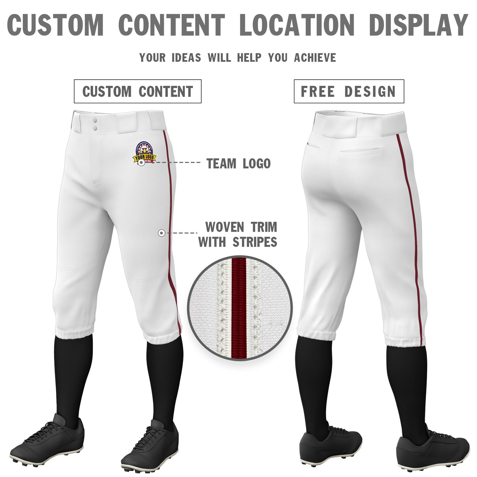 Custom White Crimson White-Crimson Classic Fit Stretch Practice Knickers Baseball Pants