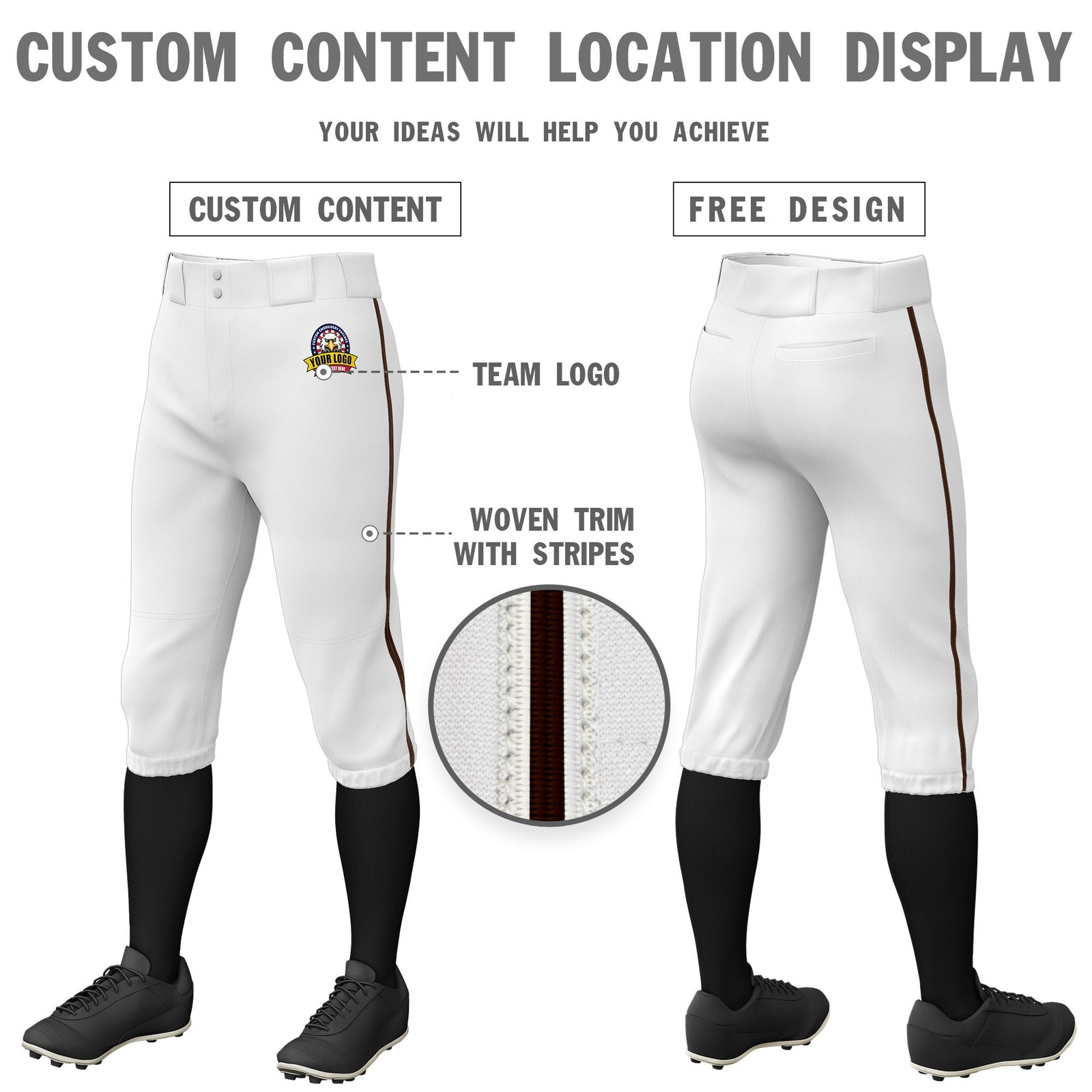 Custom White Brown White-Brown Classic Fit Stretch Practice Knickers Baseball Pants