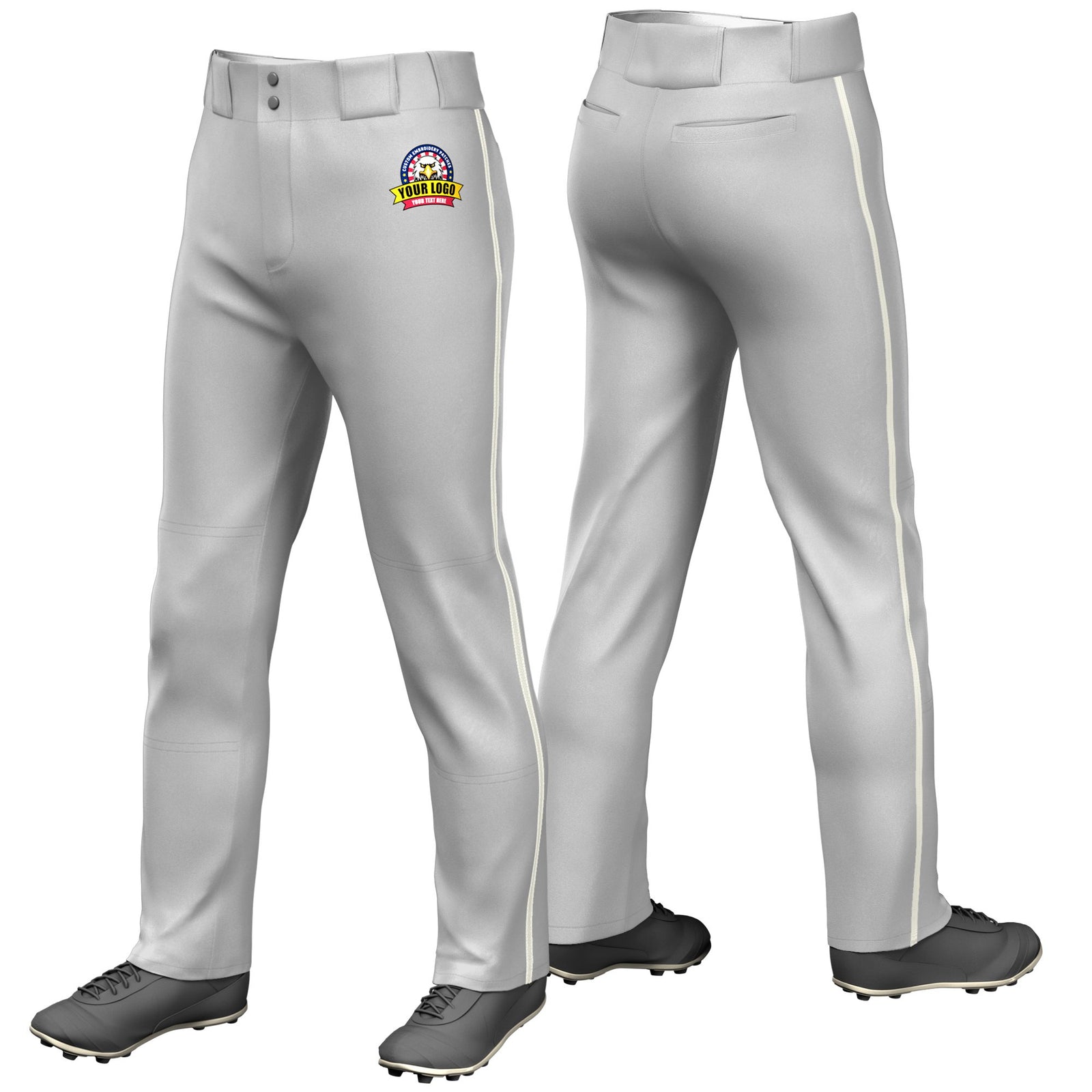 Custom Gray Cream Classic Fit Stretch Practice Loose-fit Baseball Pants