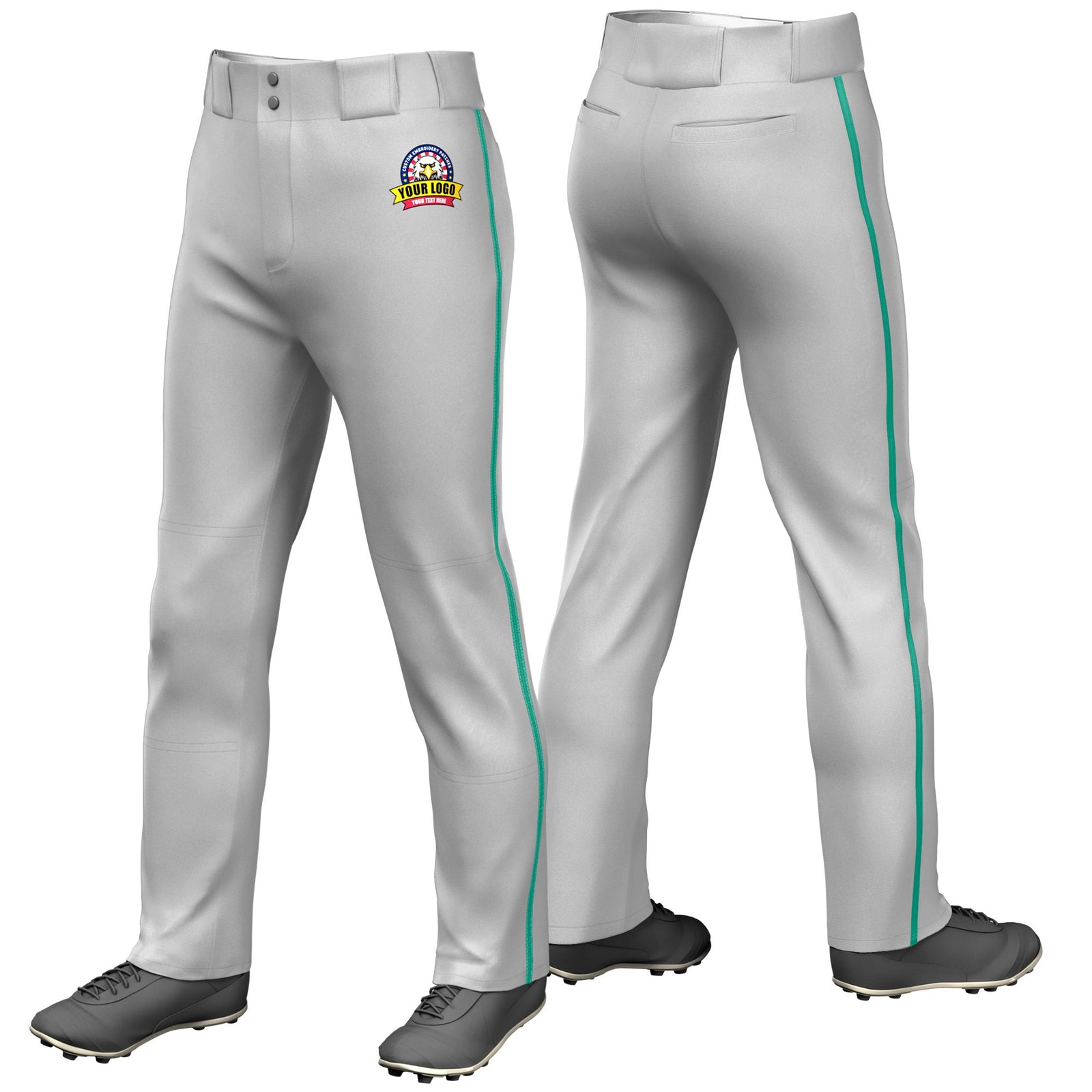 Custom Gray Teal Classic Fit Stretch Practice Loose-fit Baseball Pants