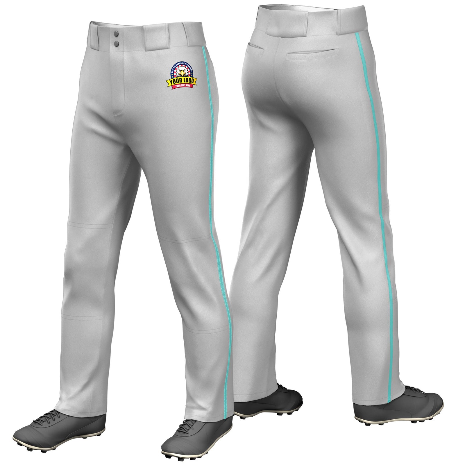 Custom Gray Bright Green Blue Classic Fit Stretch Practice Loose-fit Baseball Pants